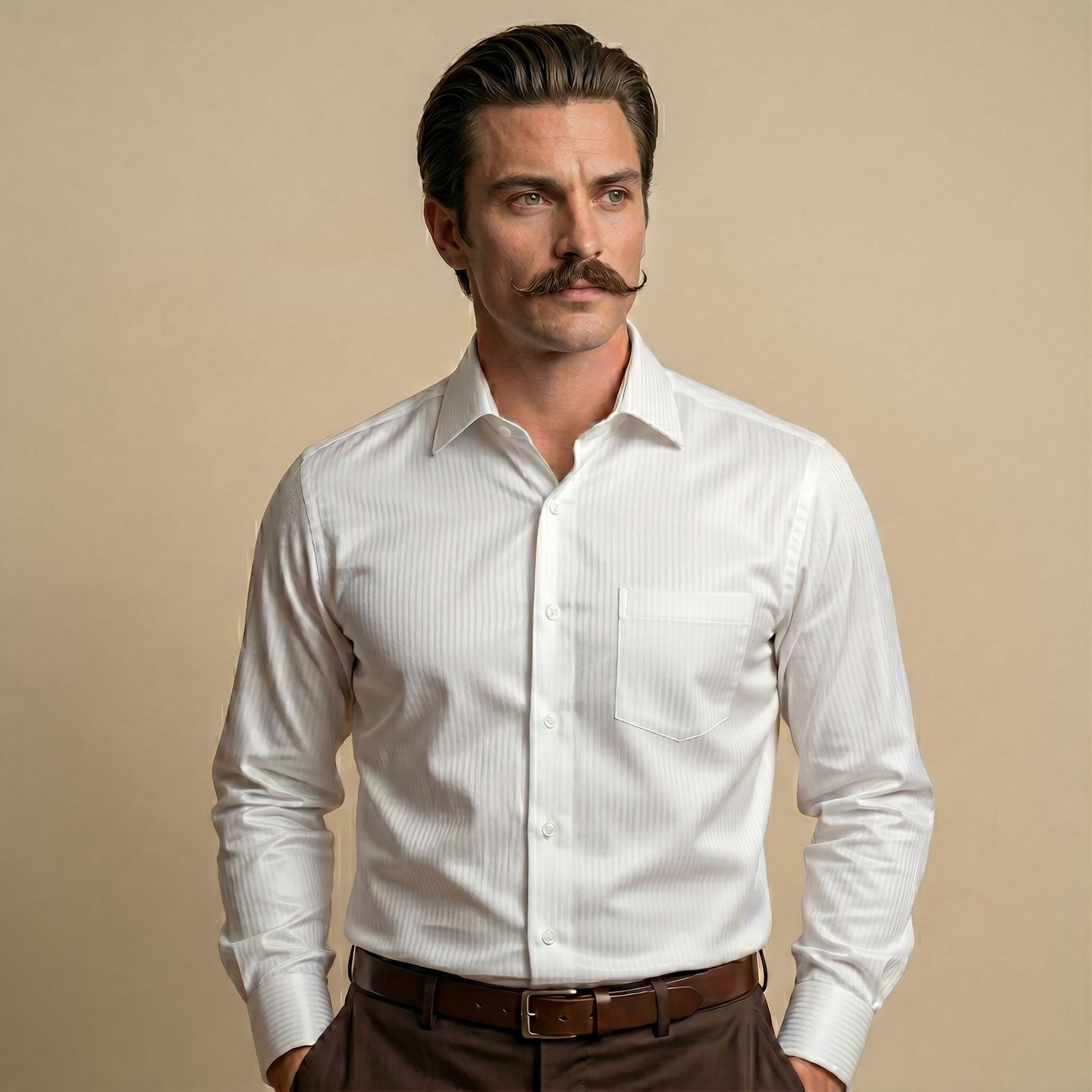 Crest Self Stripe 2 Ply Giza Shirt in Cloud White