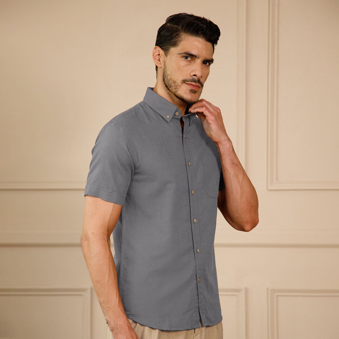 Breeze Linen Half Sleeves Shirt In Ash Grey