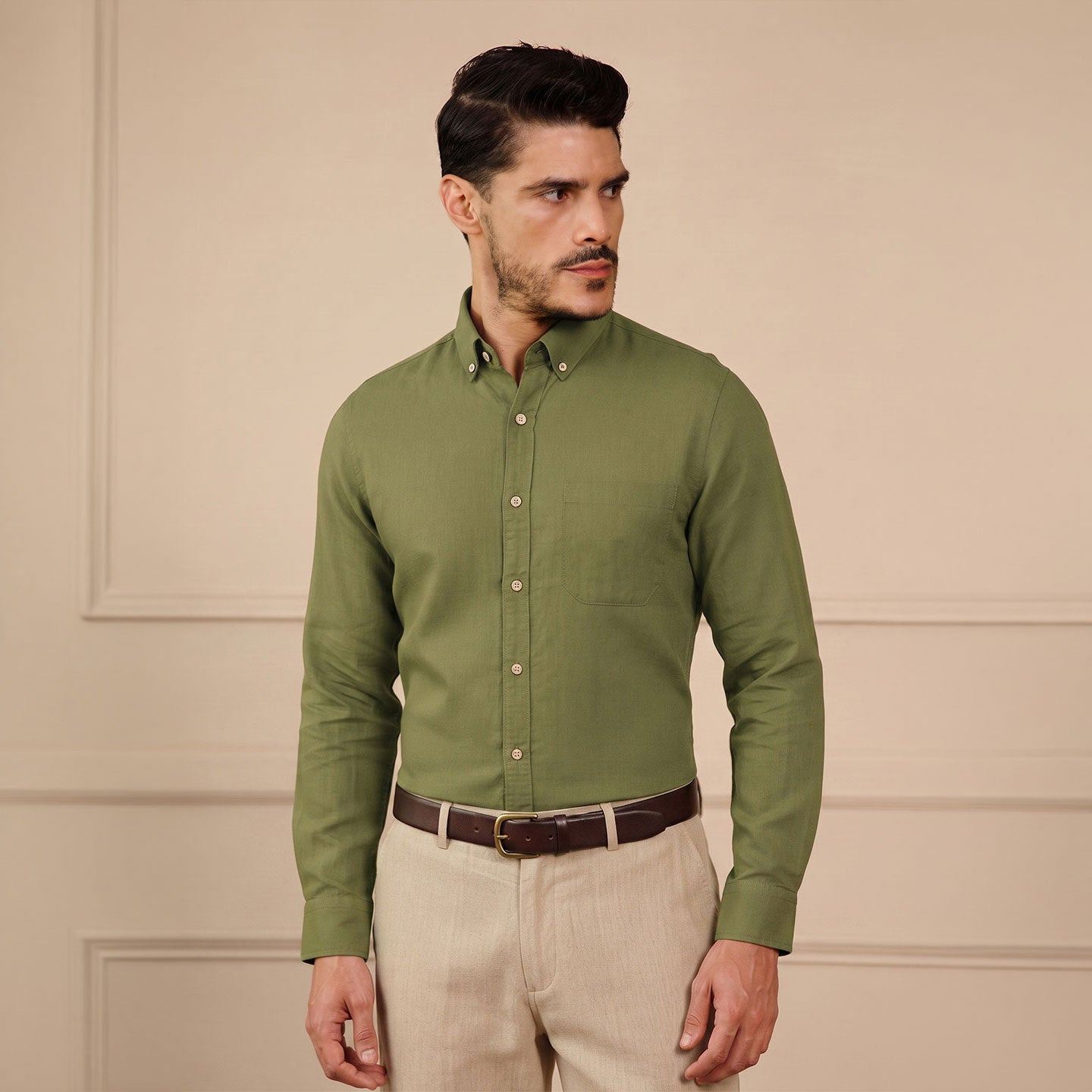 Breeze Linen Full Sleeves Shirt In Hunter Green