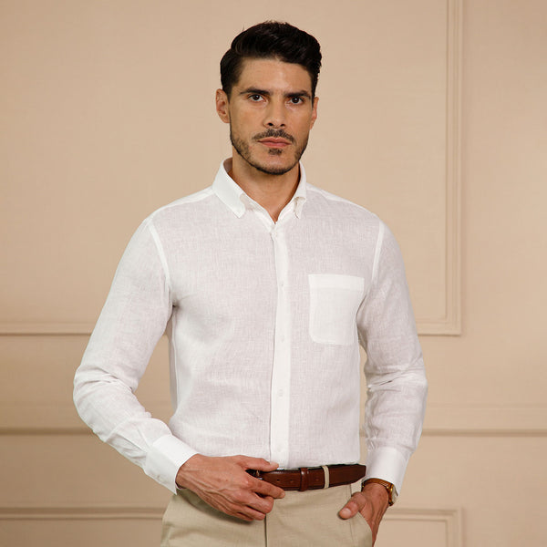 Cedar Pure Linen Full Sleeves Shirt in Snow