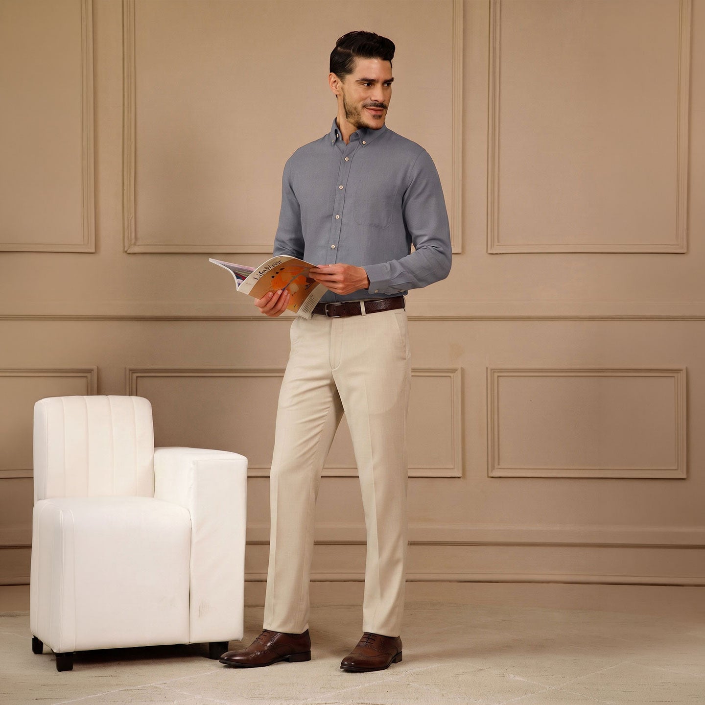 Breeze Linen Full Sleeves Shirt In Concrete Grey