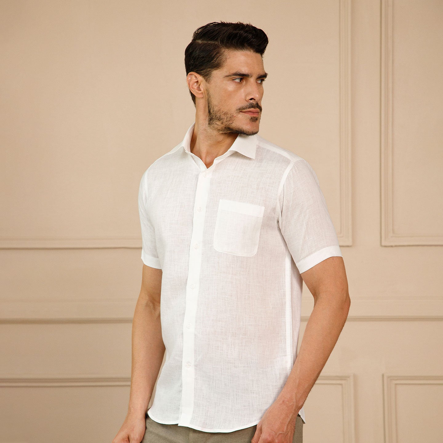 Cedar Pure Linen Half Sleeves Shirt In Snowflake