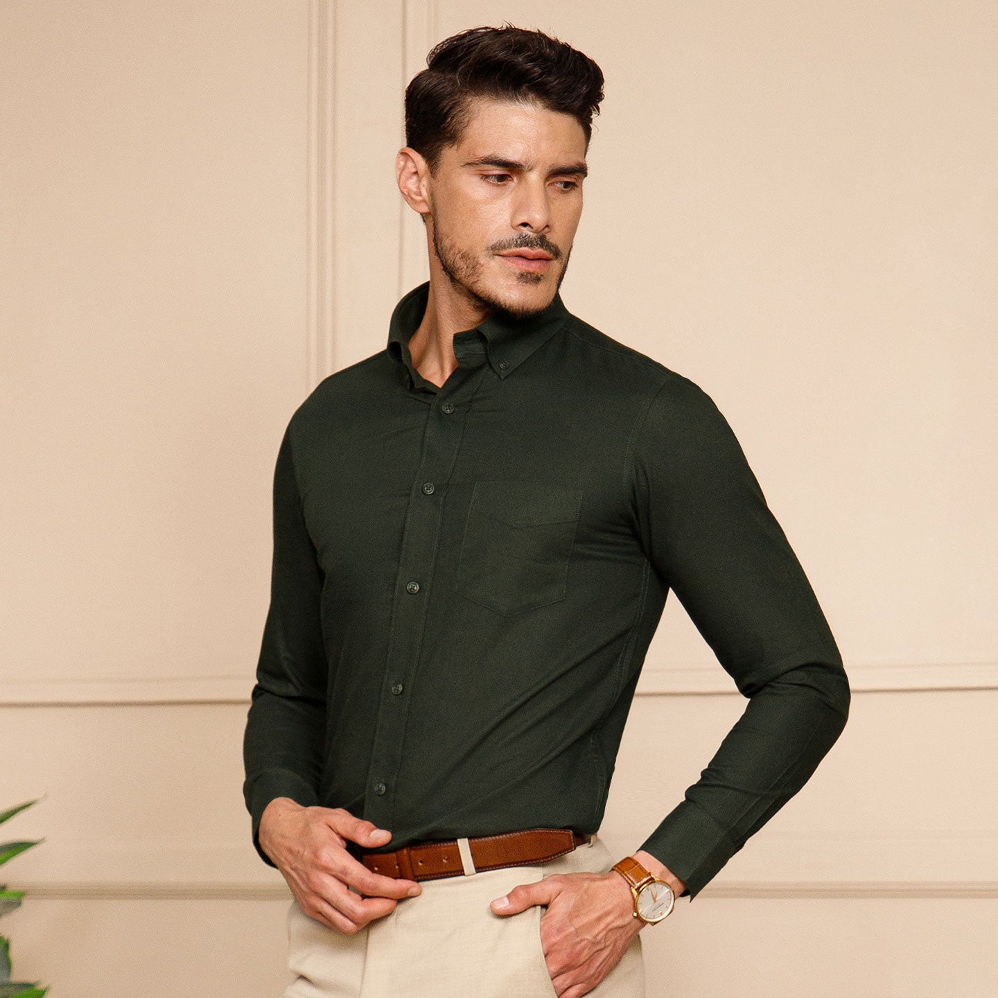 Regal Oxford Solid Shirt In Deep Forest