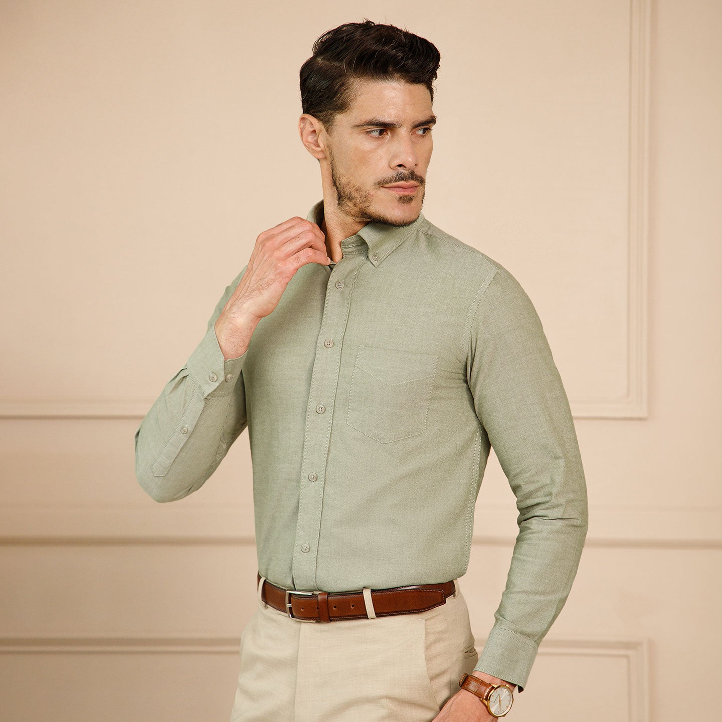 Regal Oxford Solid Shirt In Sage Green