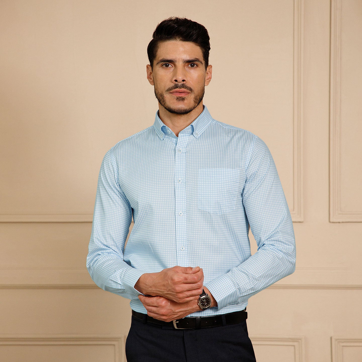 Gingham 2 Ply Check Shirt In Cloud Blue