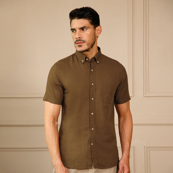 Breeze Linen Half Sleeves Shirt in Cocoa