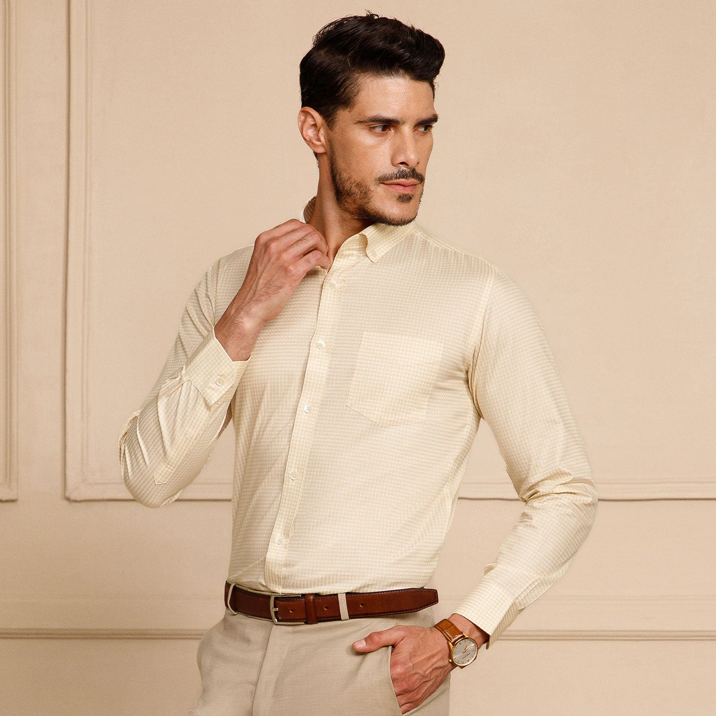 Gingham 2 Ply Check Shirt In Ochre