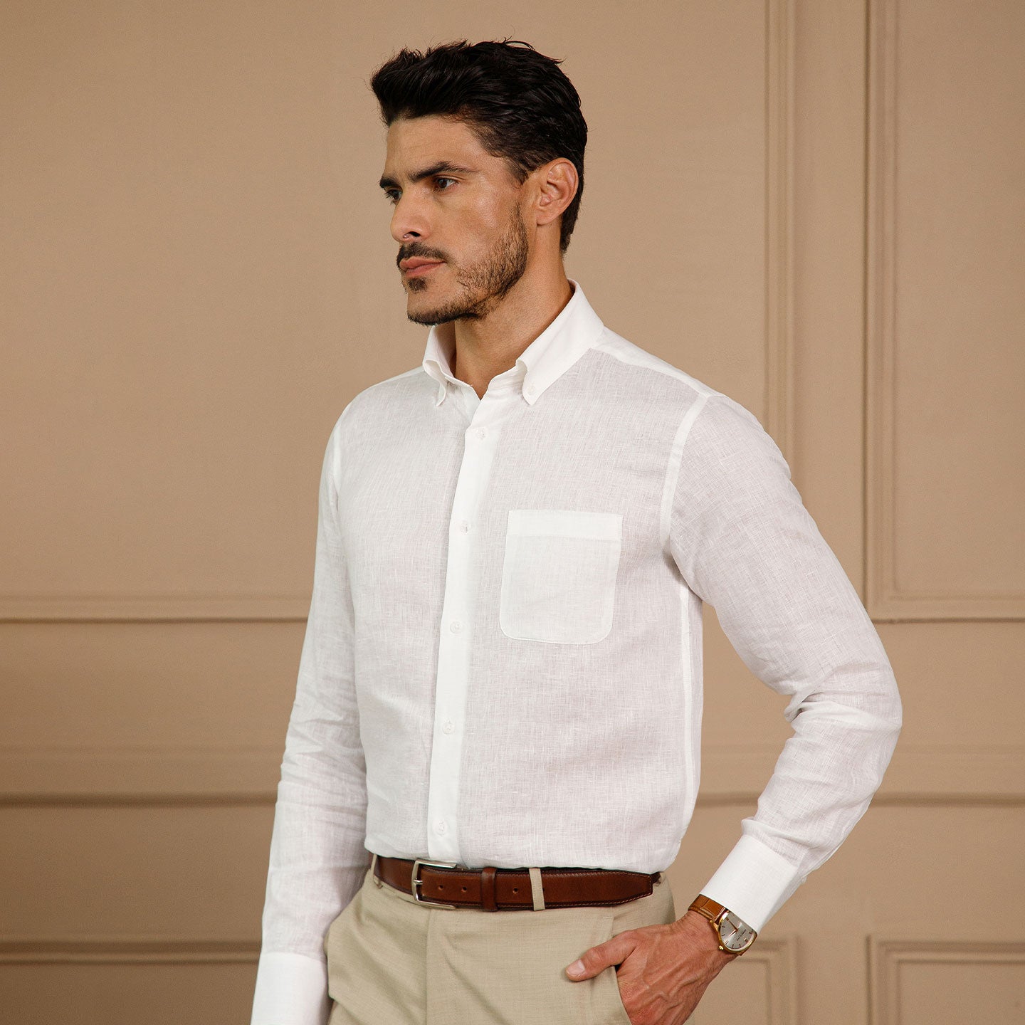 Cedar Pure Linen Full Sleeves Shirt in Snow