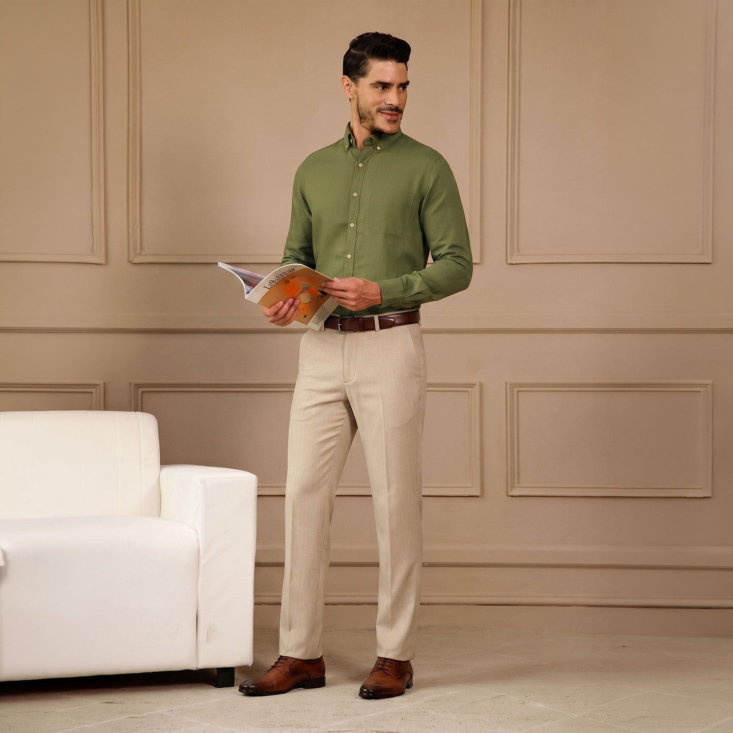 Breeze Linen Full Sleeves Shirt In Hunter Green
