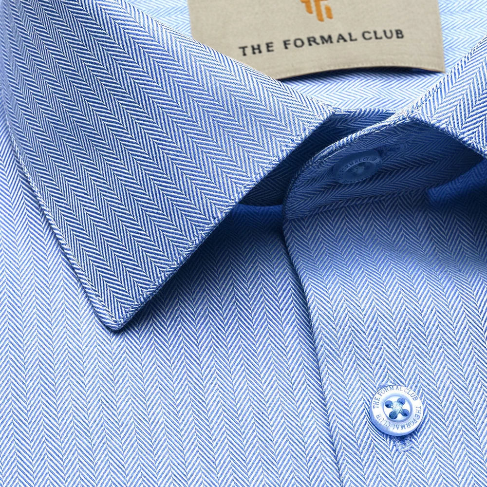 Imperial Herringbone 2 Ply Giza Shirt In Cornflower