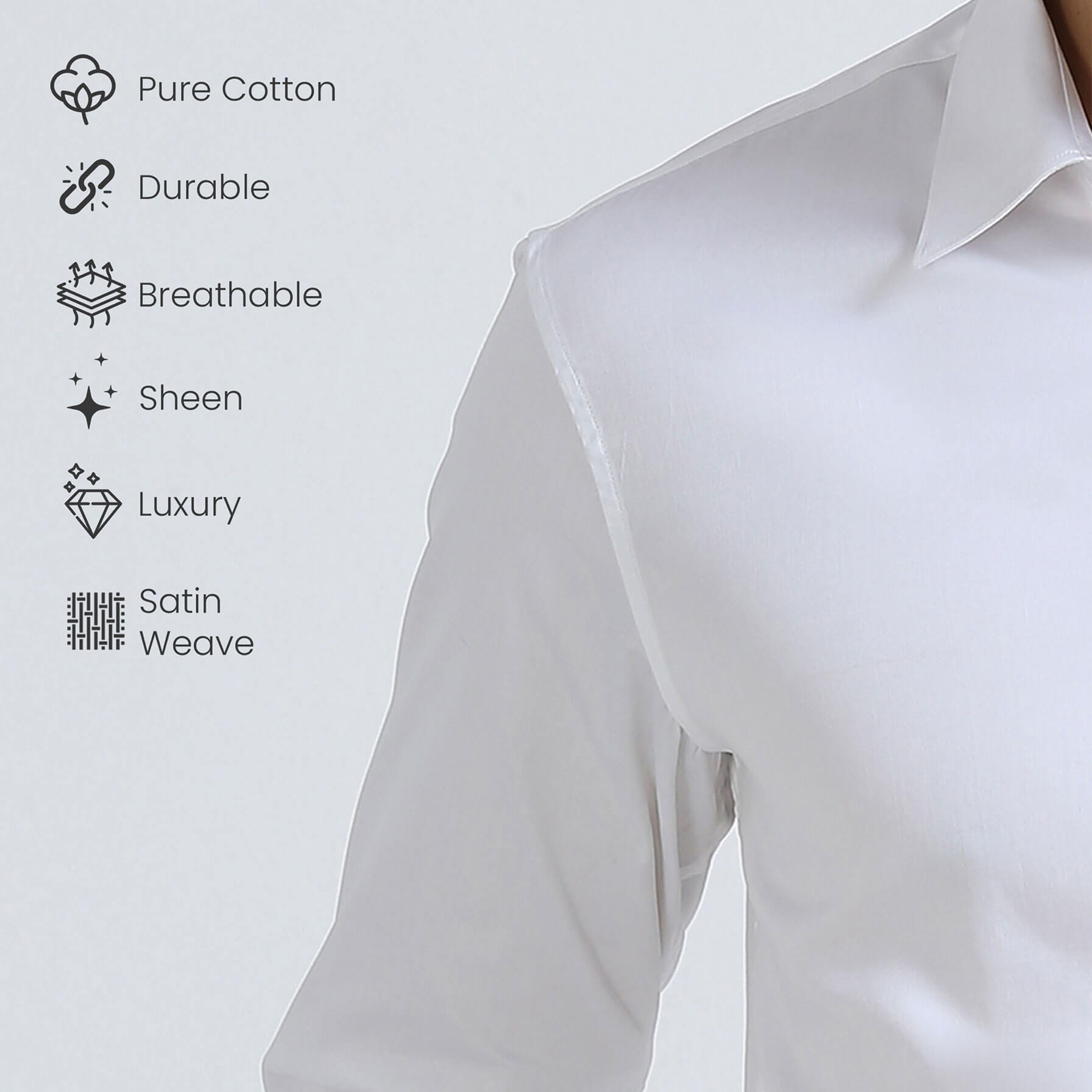 White shirt with fabric properties listed