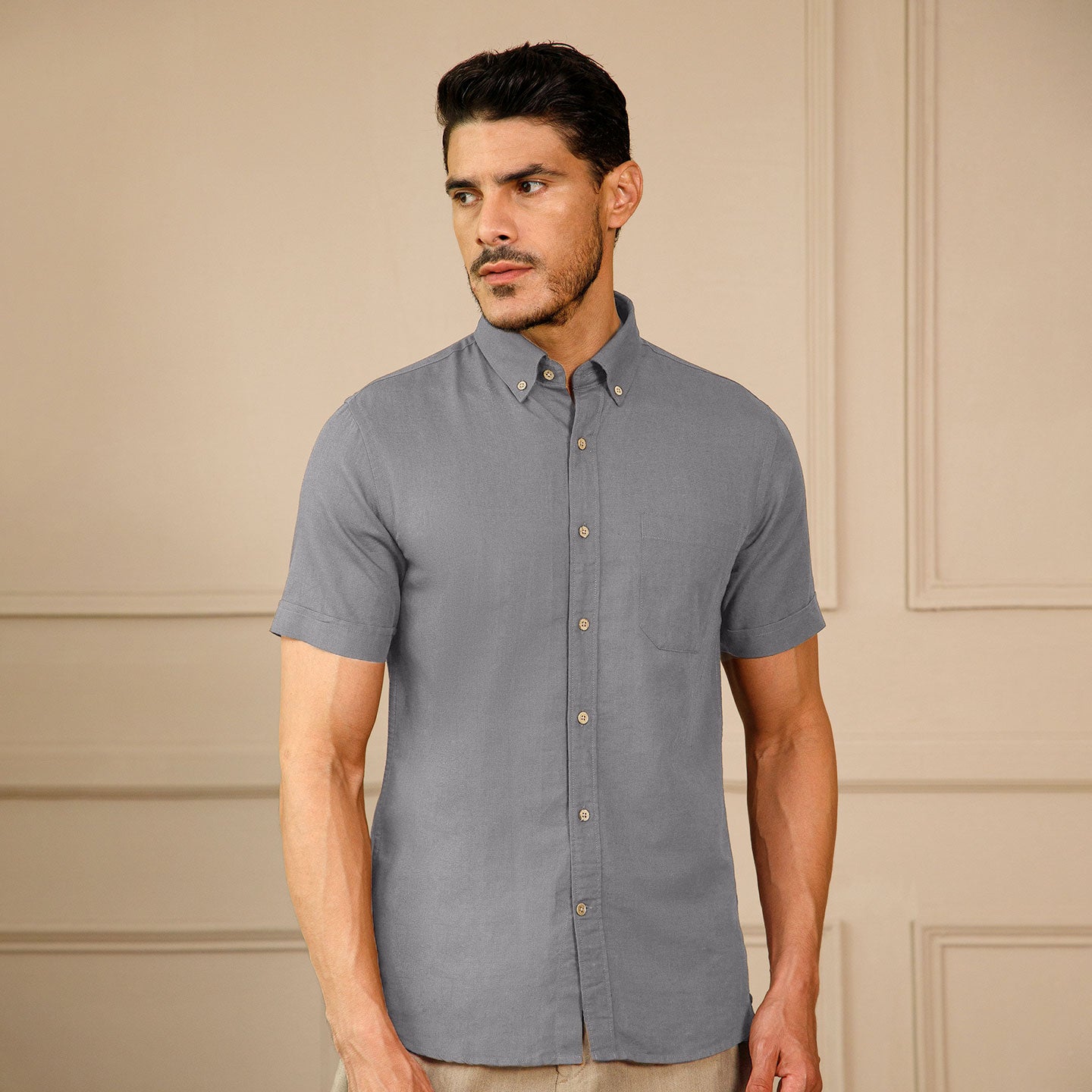 Breeze Linen Half Sleeves Shirt In Ash Grey