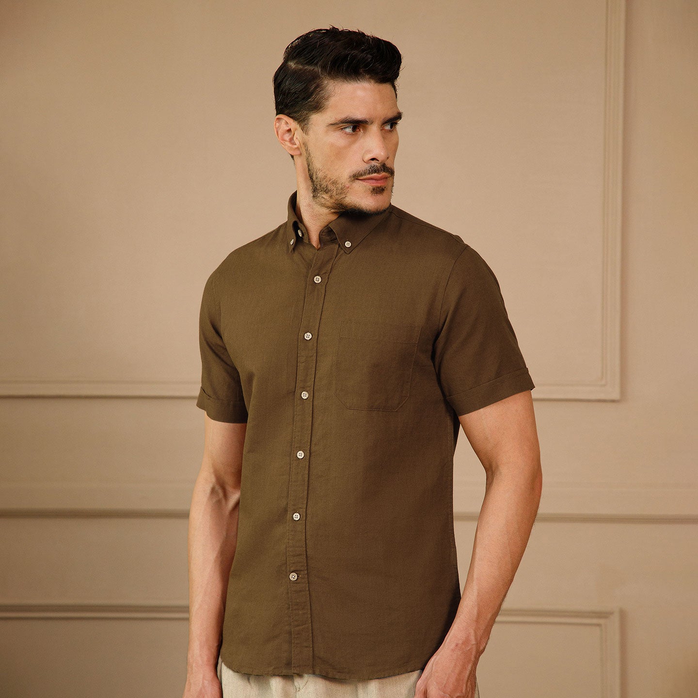 Breeze Linen Half Sleeves Shirt in Cocoa