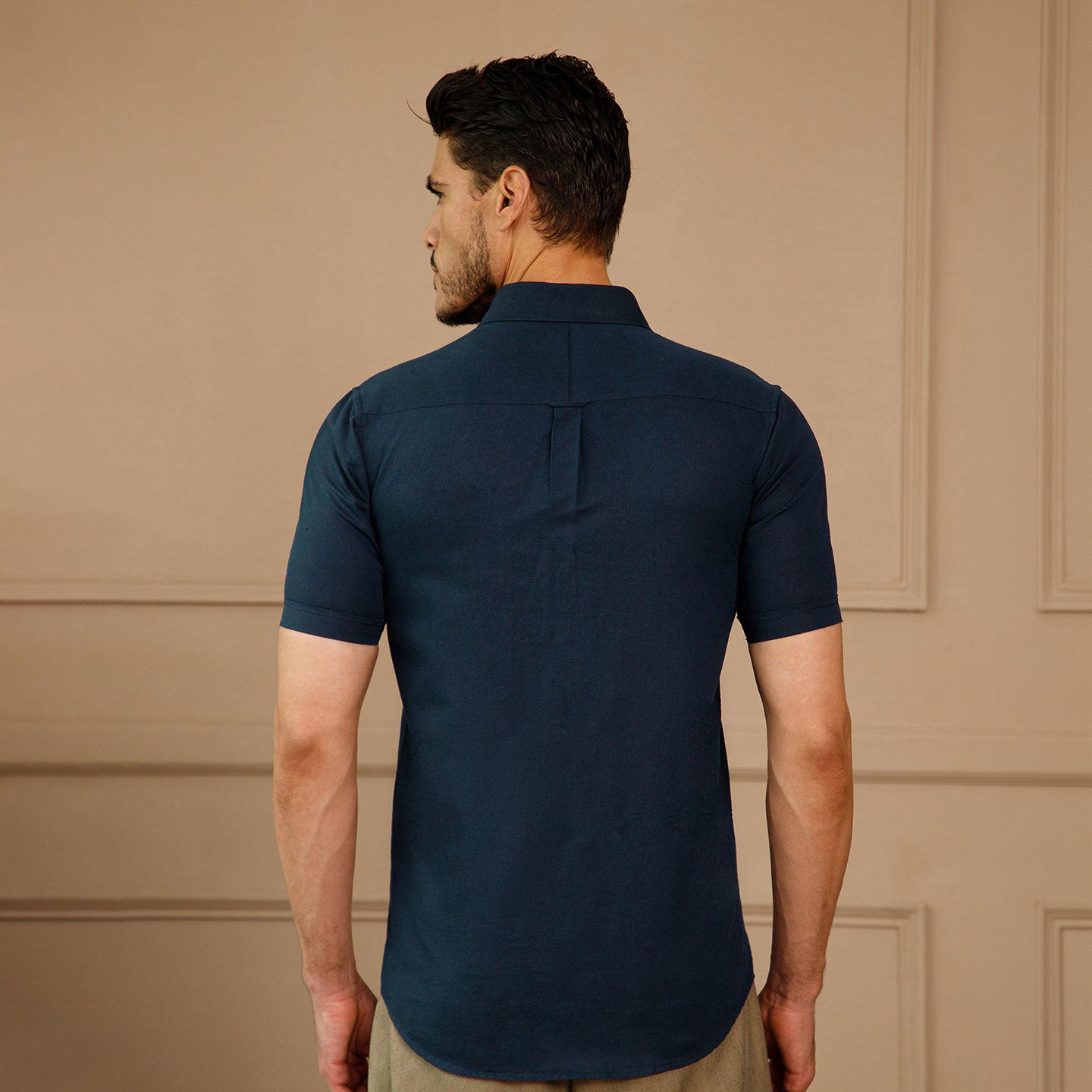 Breeze Linen Half Sleeves Shirt in Navy Saphire