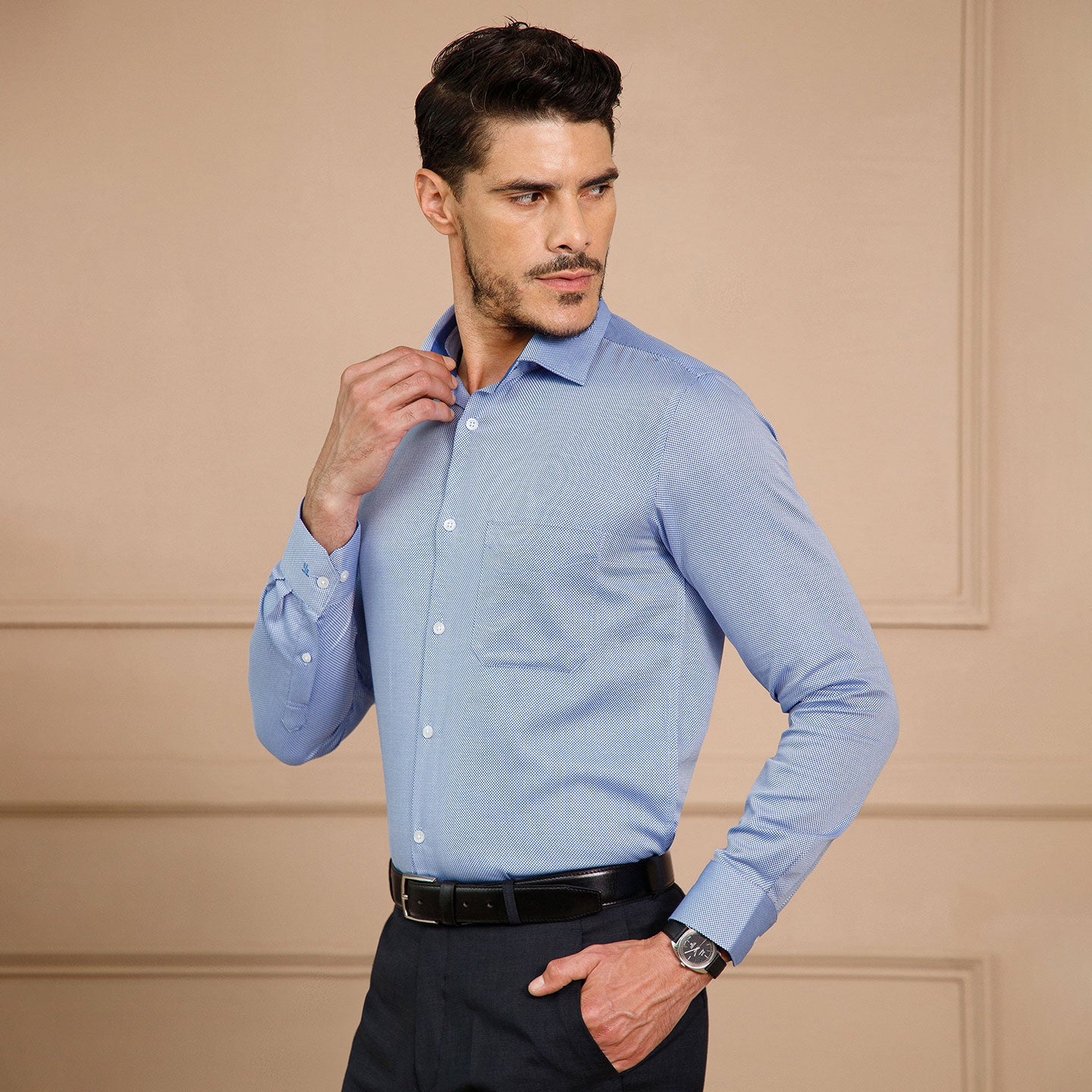 Shepherd Houndstooth Shirt In Arctic Blue