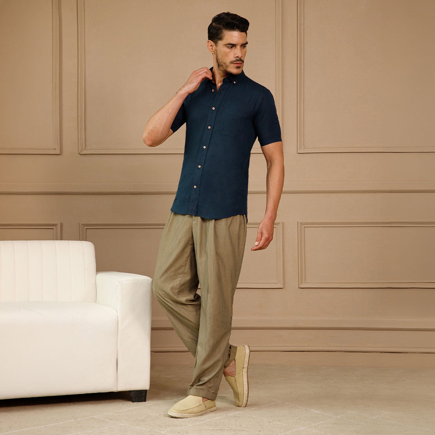 Breeze Linen Half Sleeves Shirt in Navy Saphire