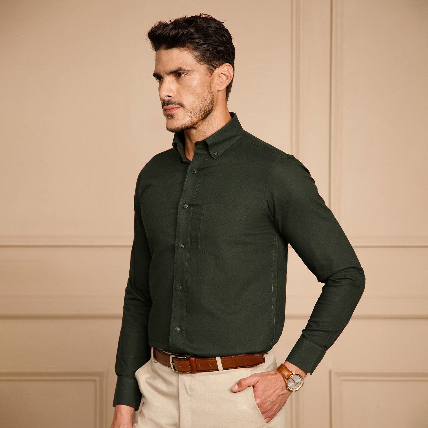 Regal Oxford Solid Shirt In Deep Forest