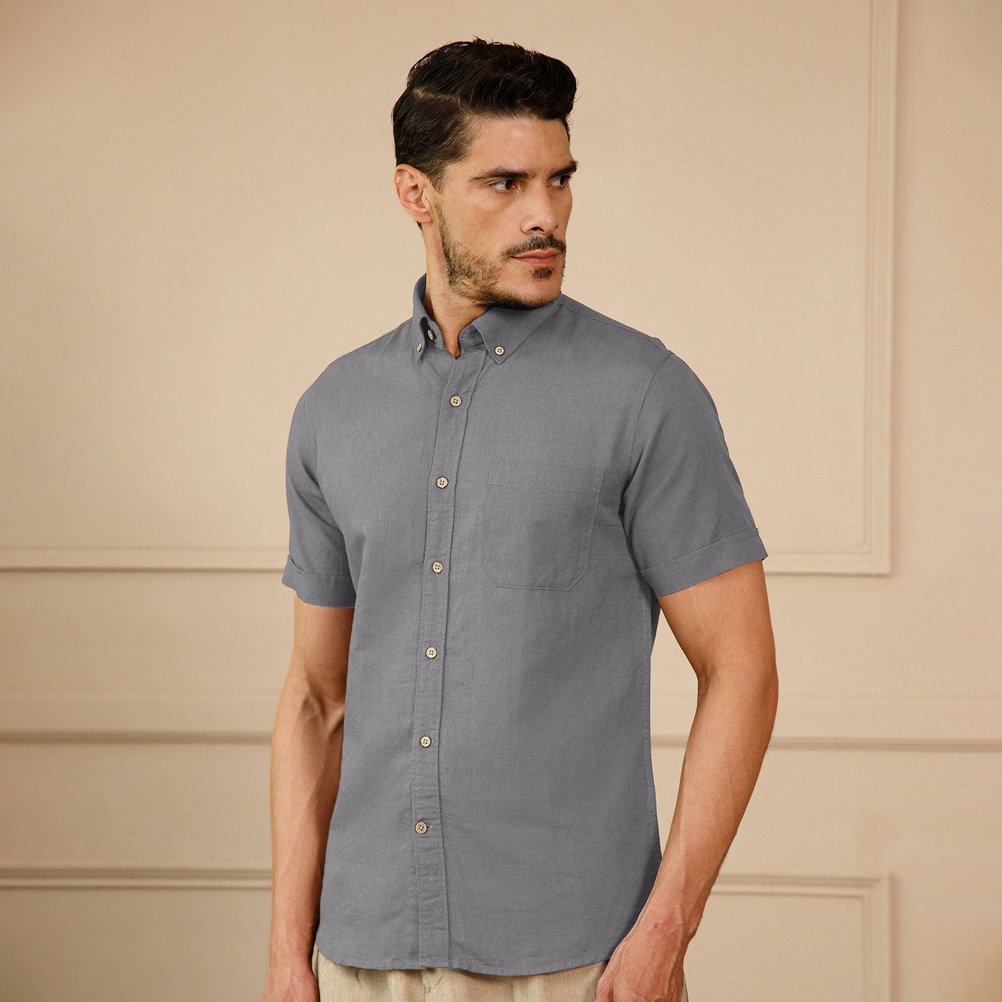 Breeze Linen Half Sleeves Shirt In Ash Grey