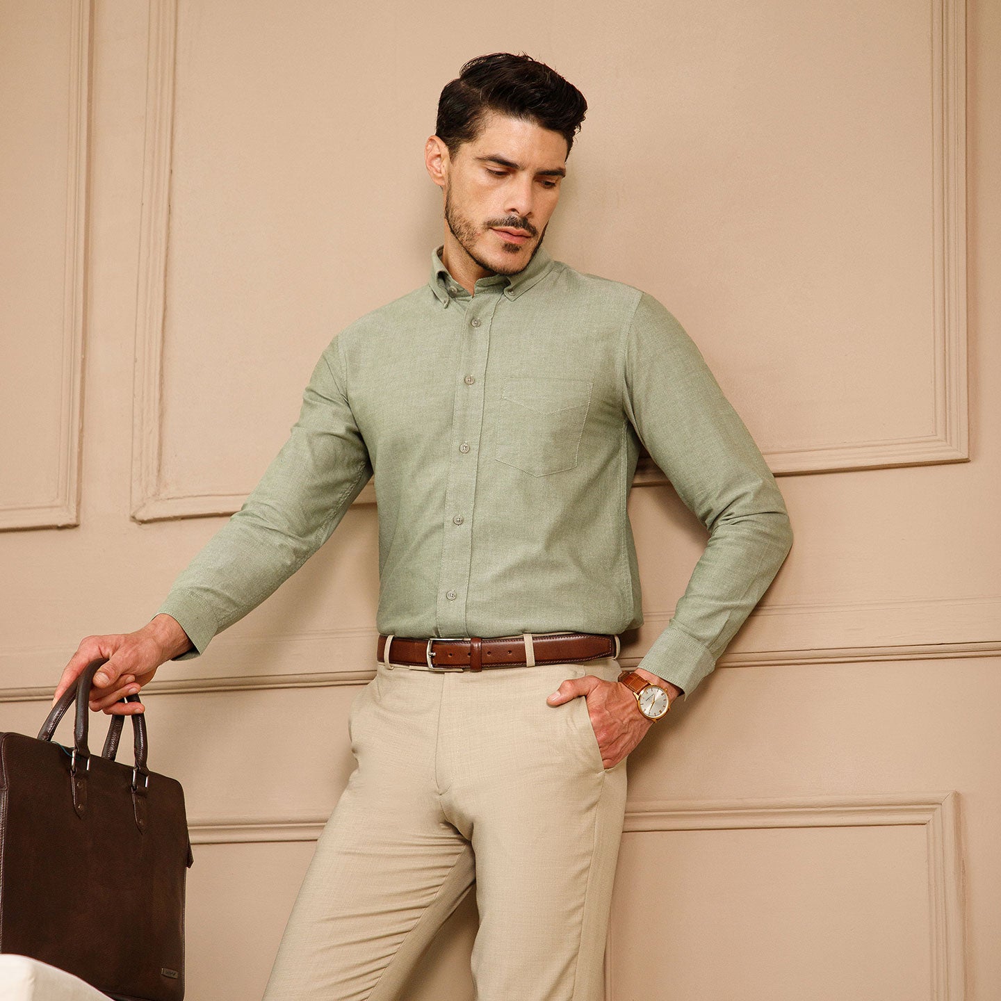 Regal Oxford Solid Shirt In Sage Green