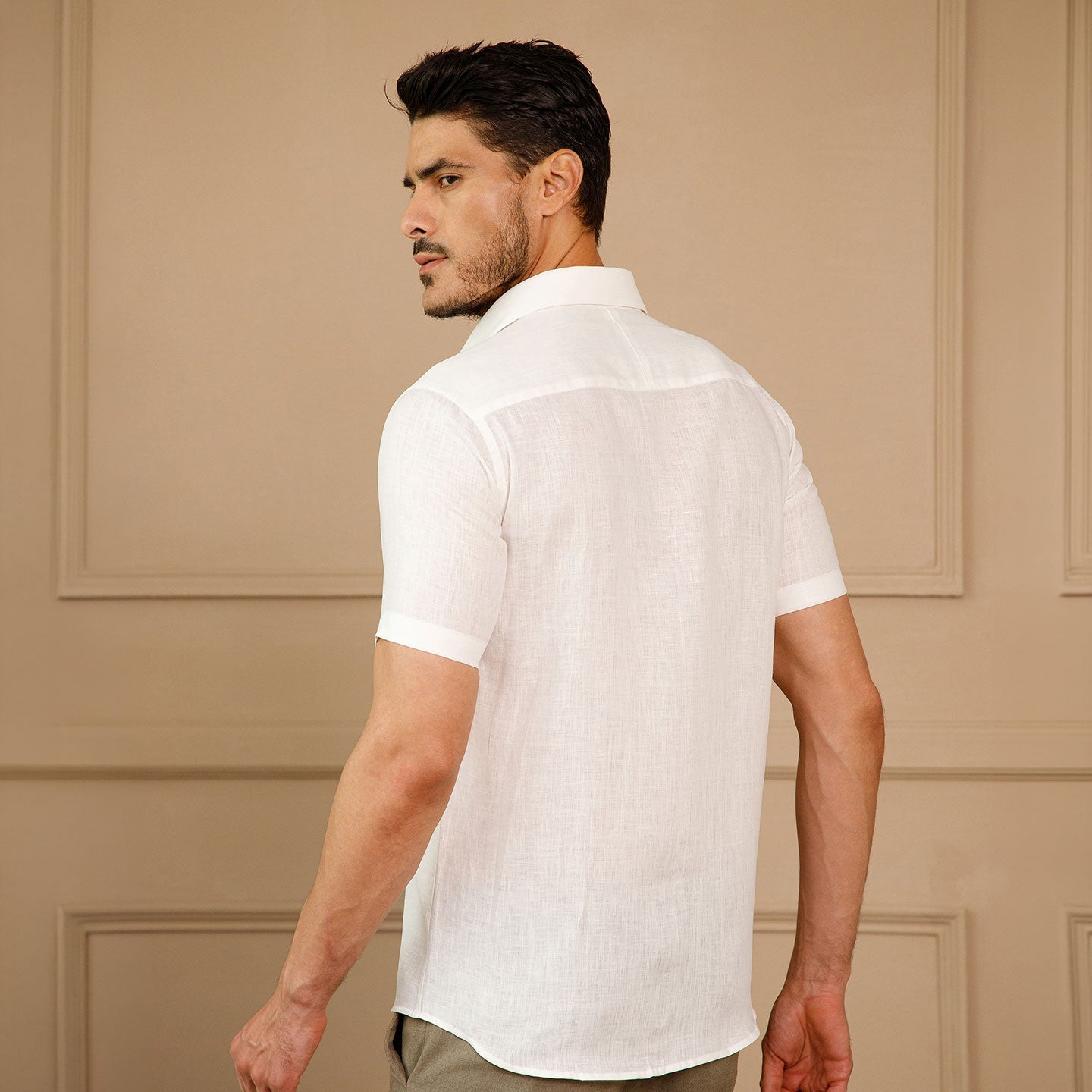 Cedar Pure Linen Half Sleeves Shirt In Snowflake