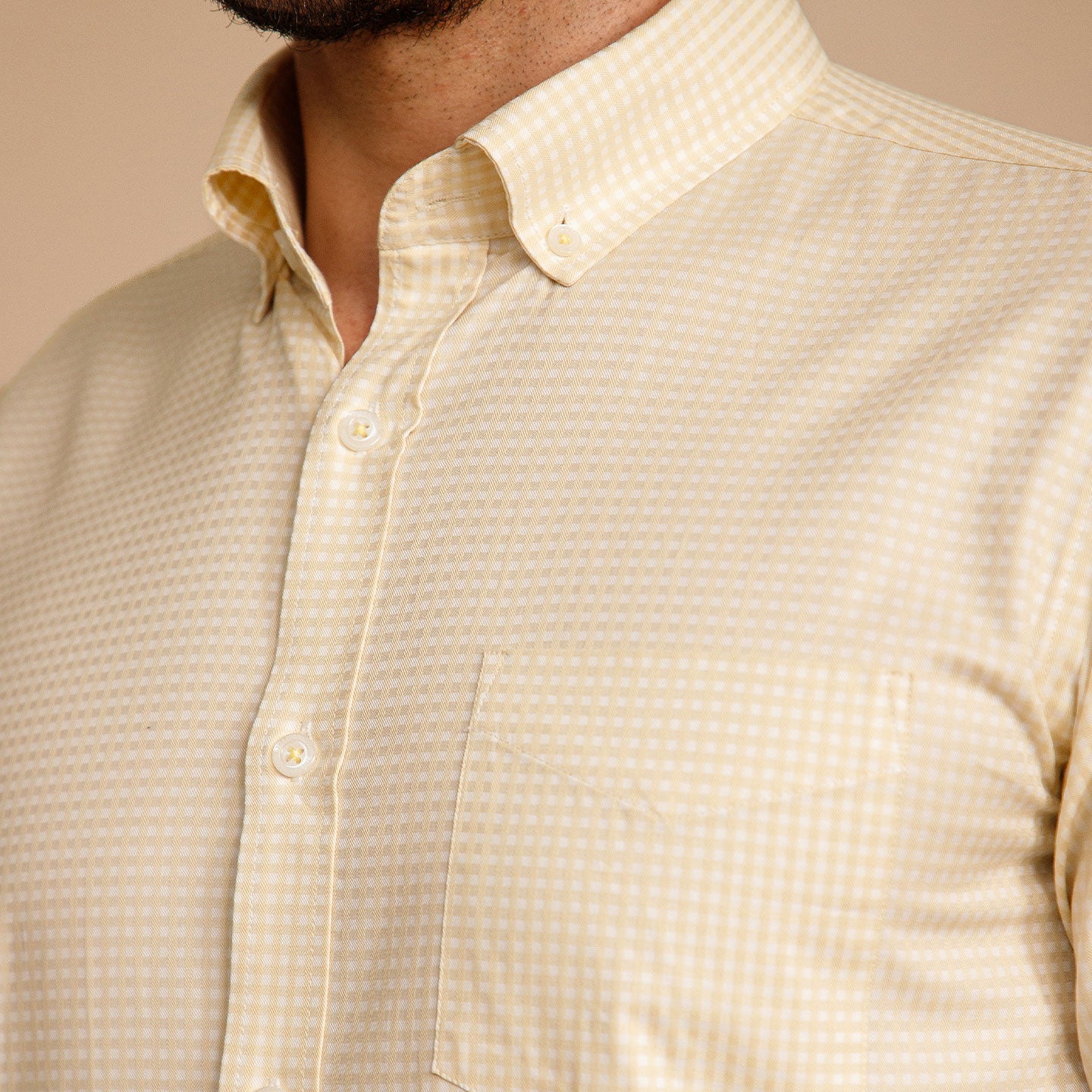 Gingham 2 Ply Check Shirt In Ochre