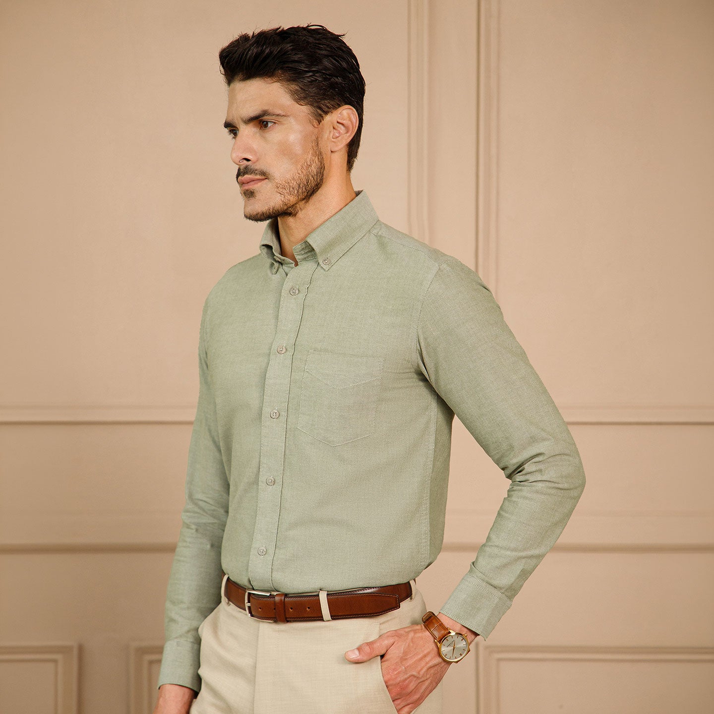 Regal Oxford Solid Shirt In Sage Green