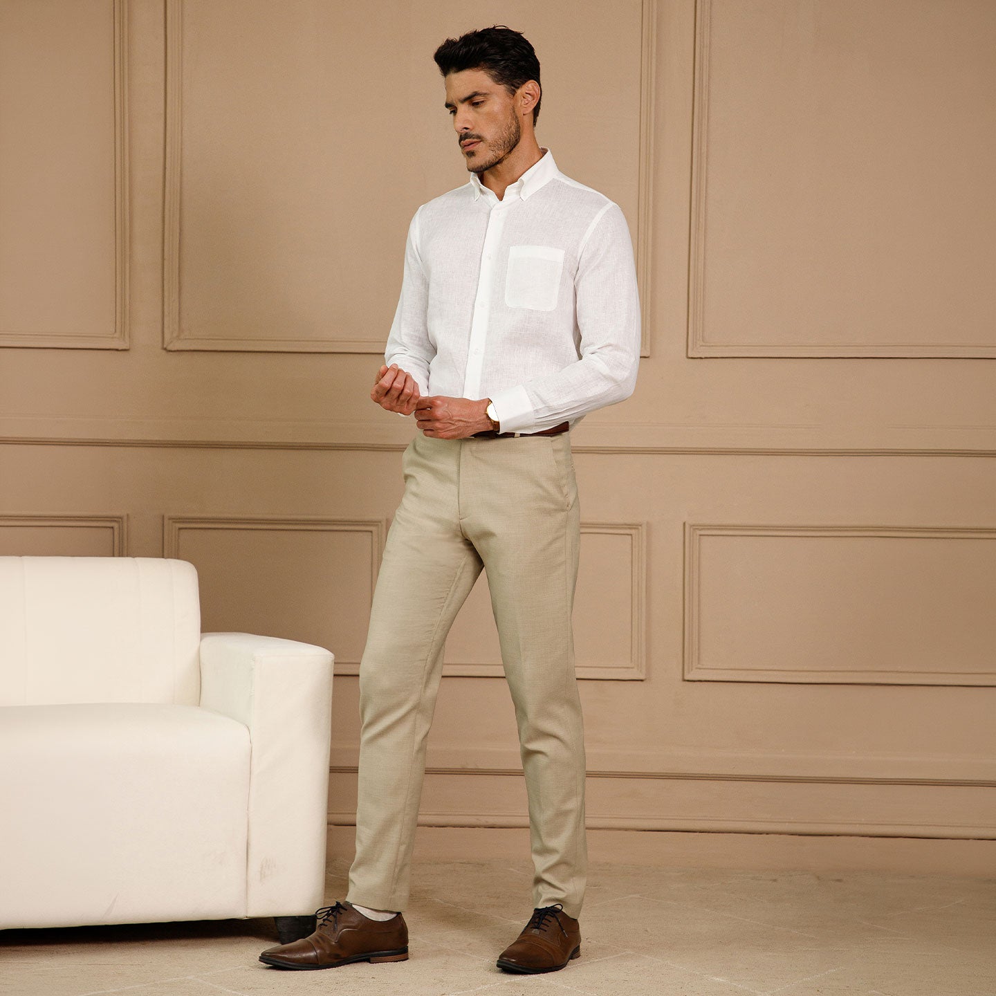 Cedar Pure Linen Full Sleeves Shirt in Snow