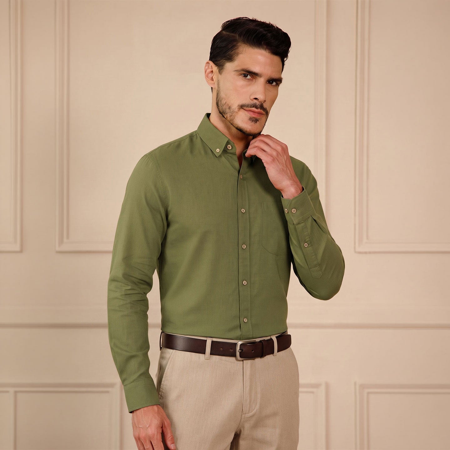 Breeze Linen Full Sleeves Shirt In Hunter Green