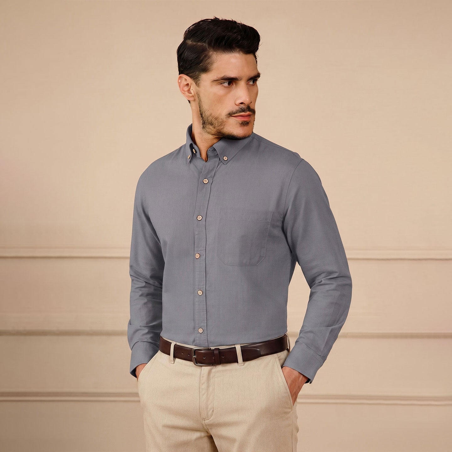 Breeze Linen Full Sleeves Shirt In Concrete Grey