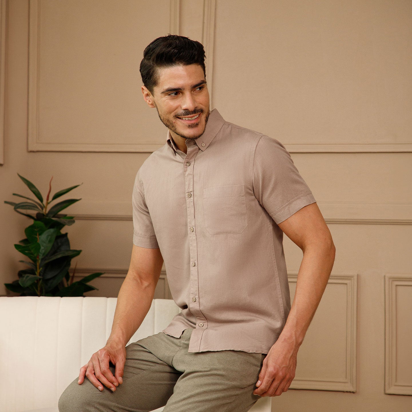 Breeze Linen Half Sleeves Shirt In Velvet Rose