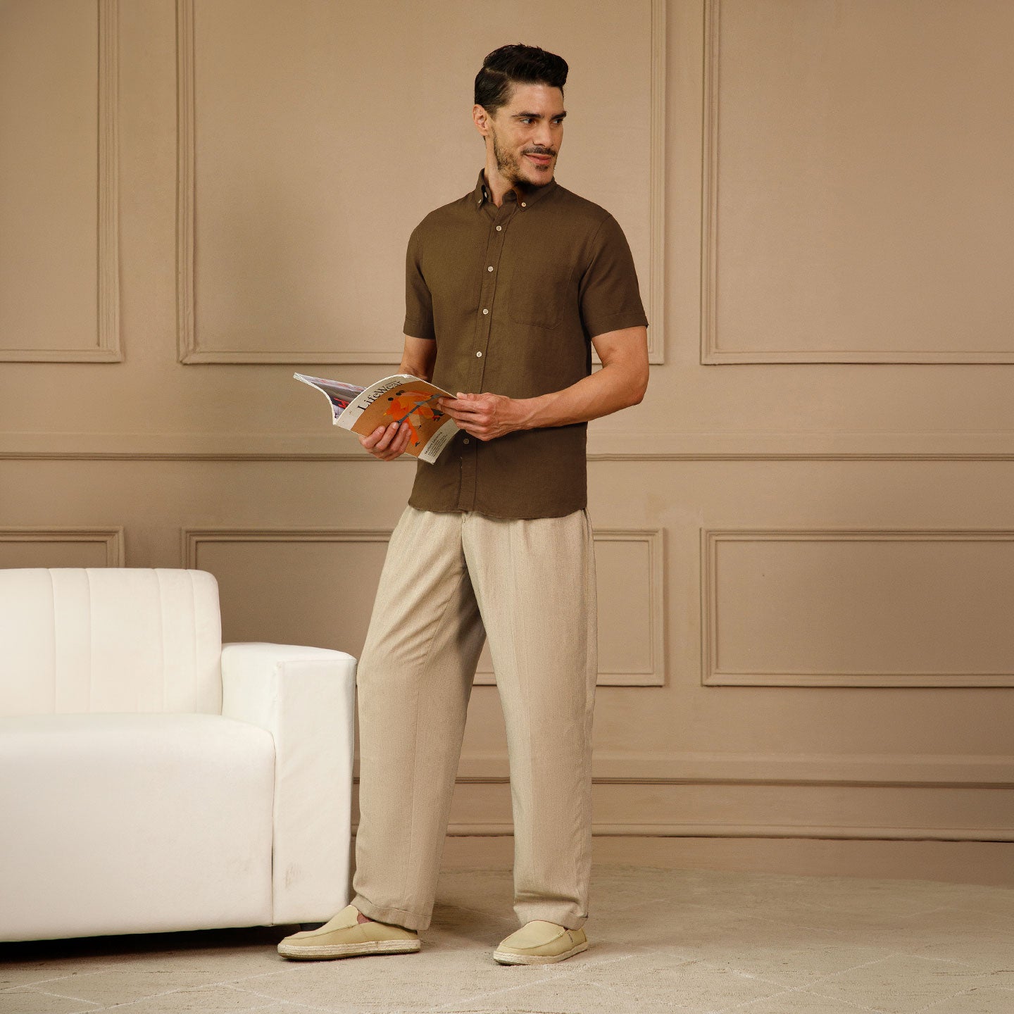 Breeze Linen Half Sleeves Shirt in Cocoa