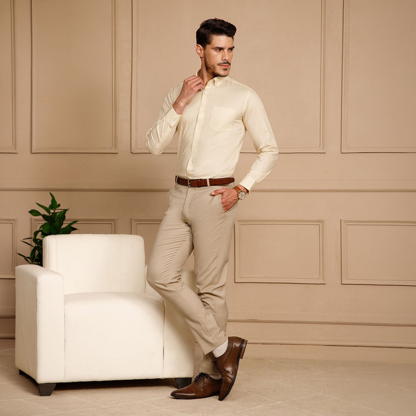 Gingham 2 Ply Check Shirt In Ochre