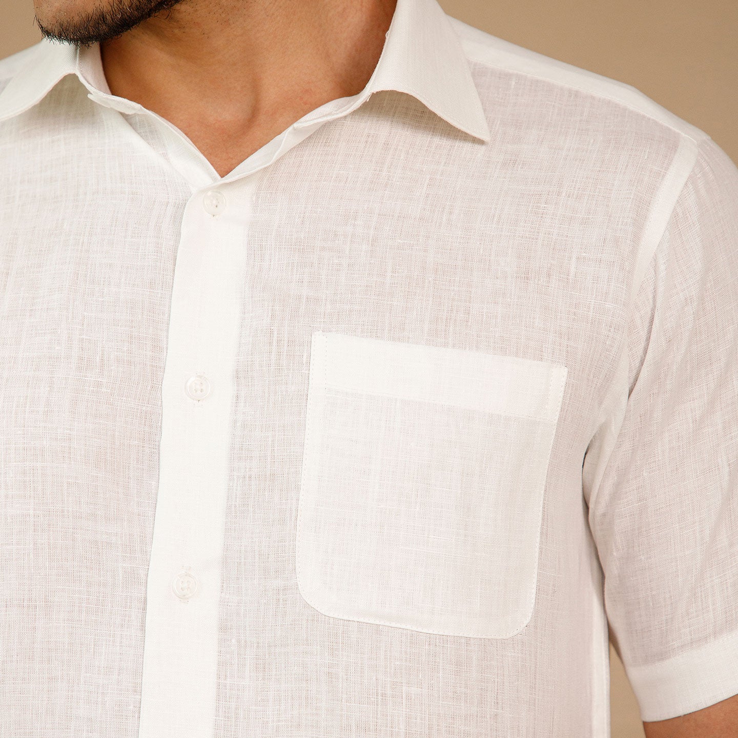 Cedar Pure Linen Half Sleeves Shirt In Snowflake