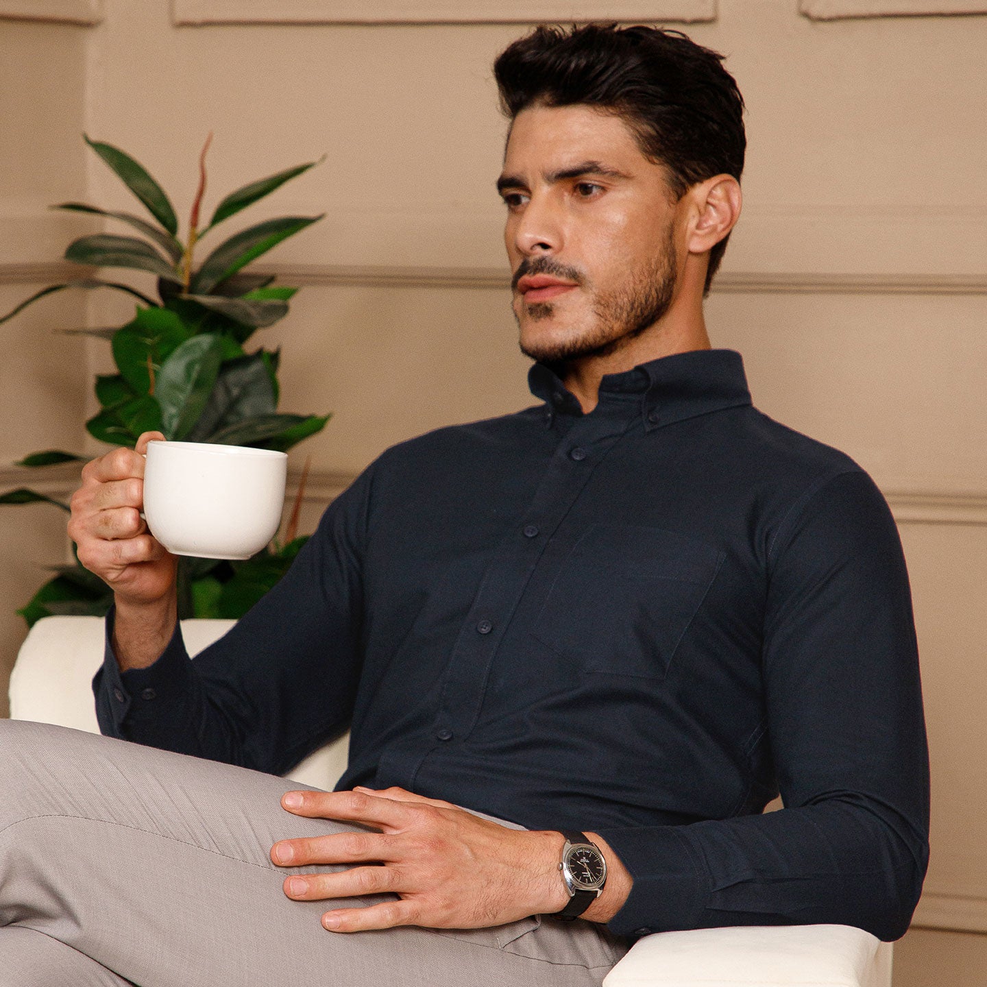 Regal Oxford Solid Shirt In French Navy