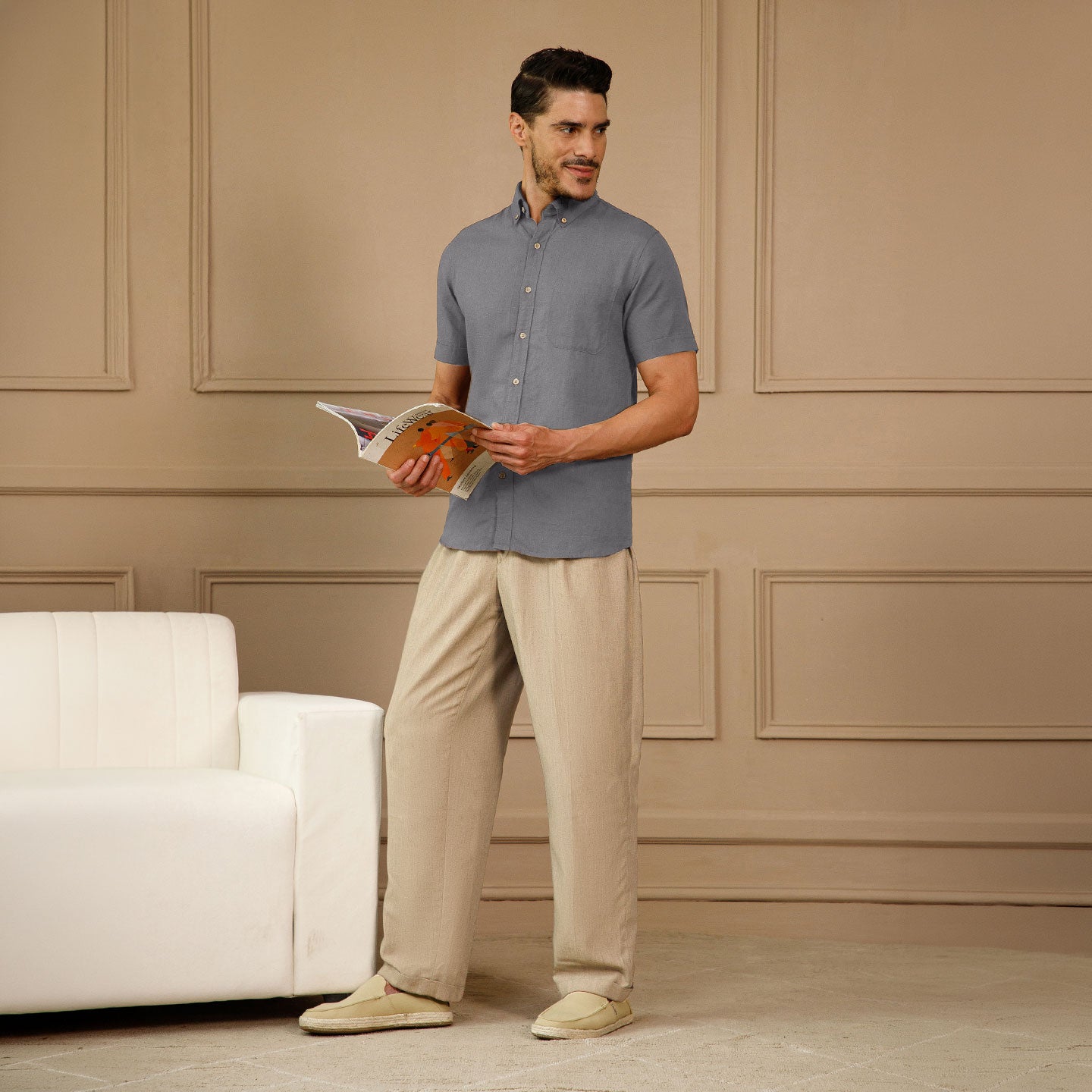 Breeze Linen Half Sleeves Shirt In Ash Grey