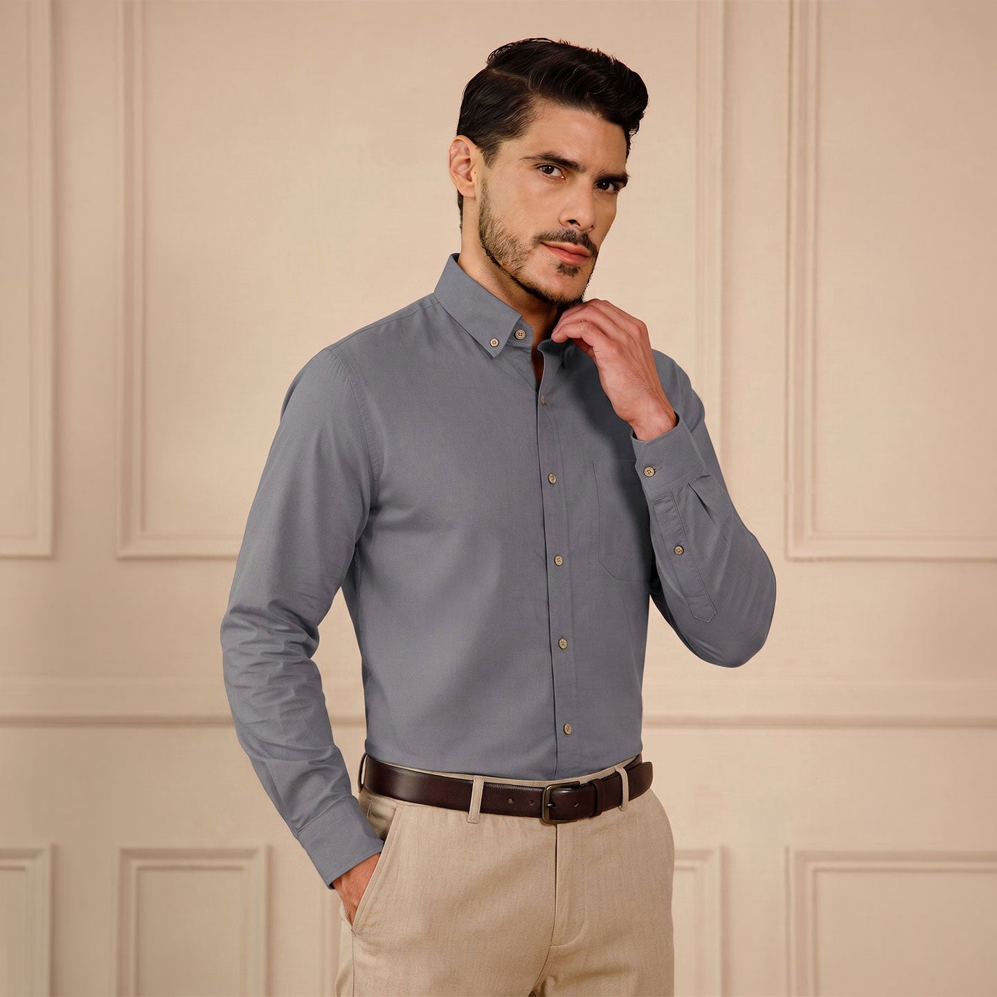 Breeze Linen Full Sleeves Shirt In Concrete Grey