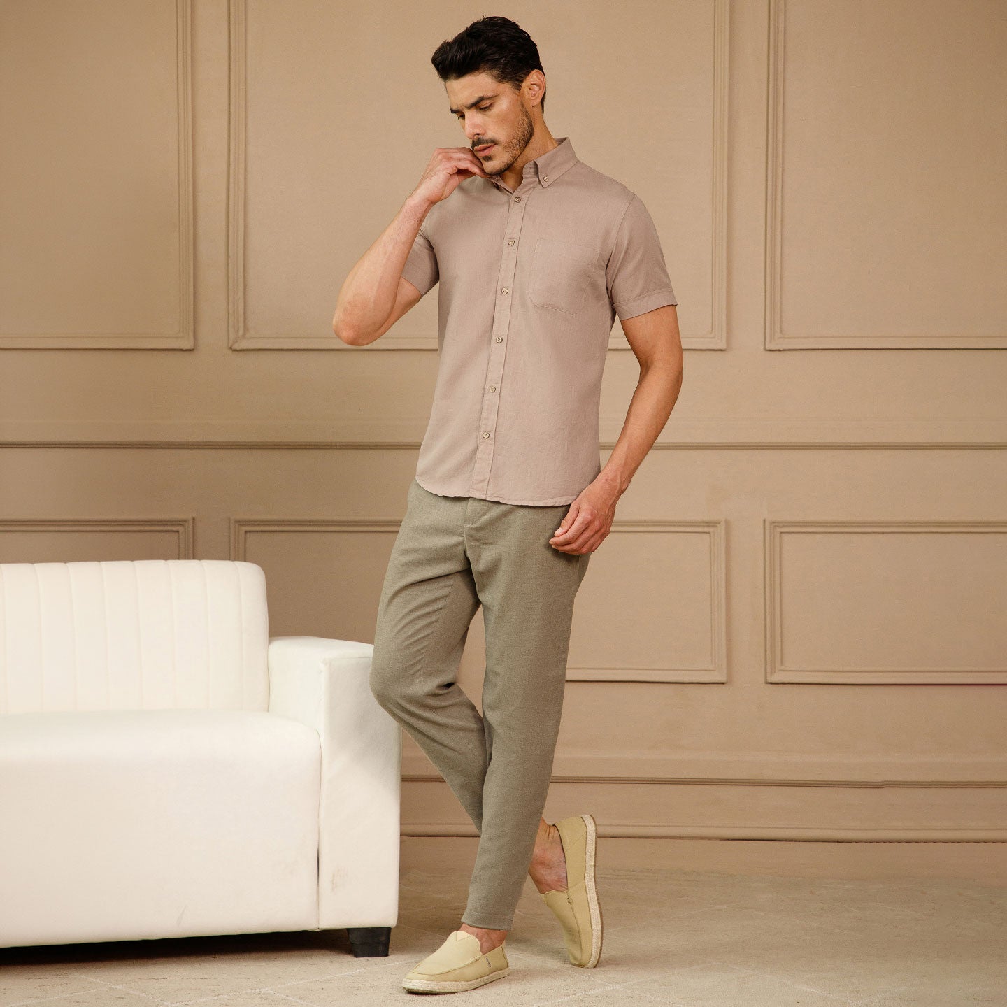Breeze Linen Half Sleeves Shirt In Velvet Rose