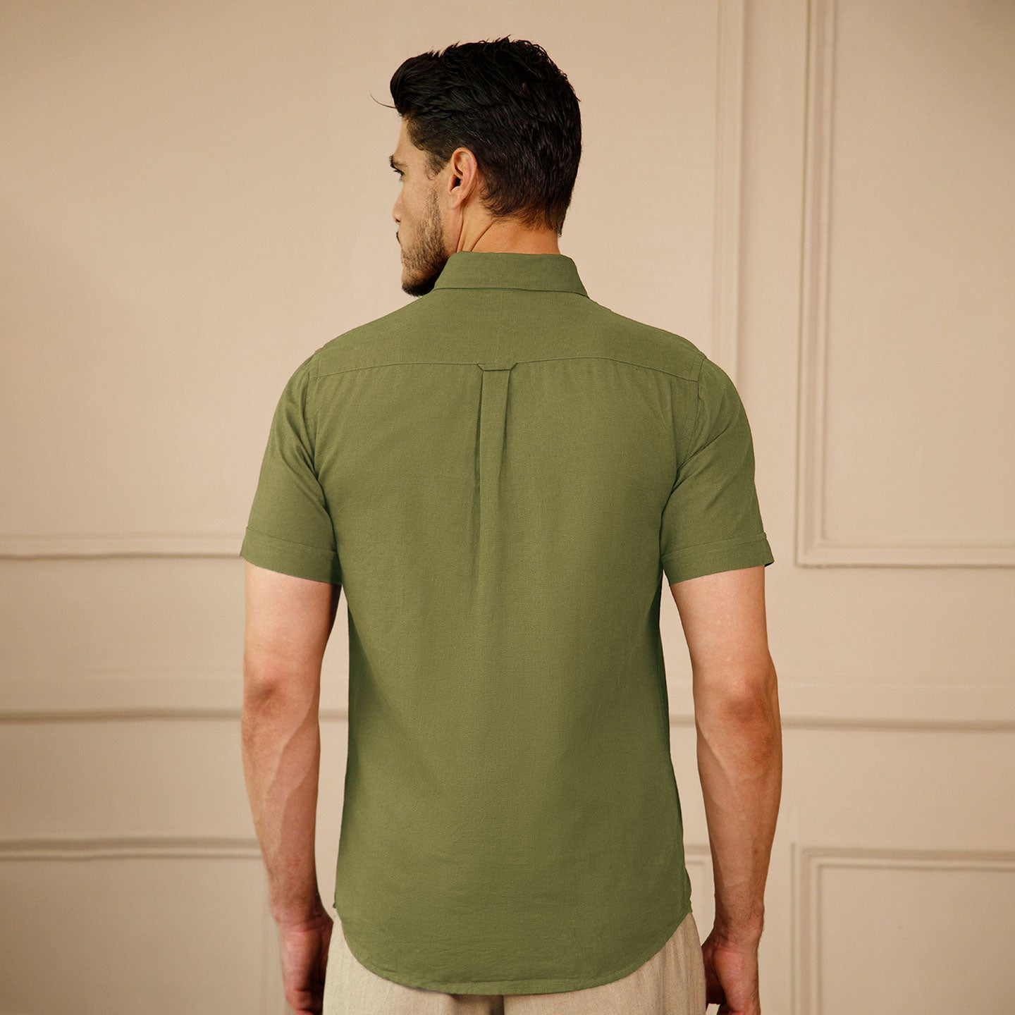Breeze Linen Half Sleeves Shirt In Forest Green