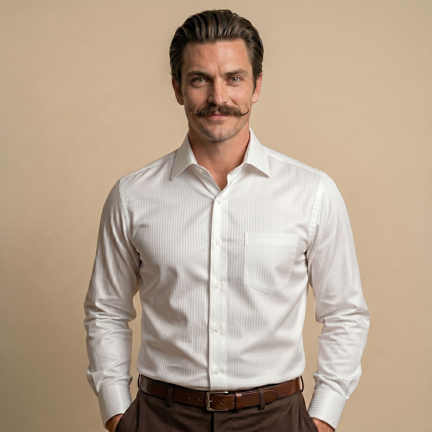 Crest Self Stripe 2 Ply Giza Shirt in Cloud White