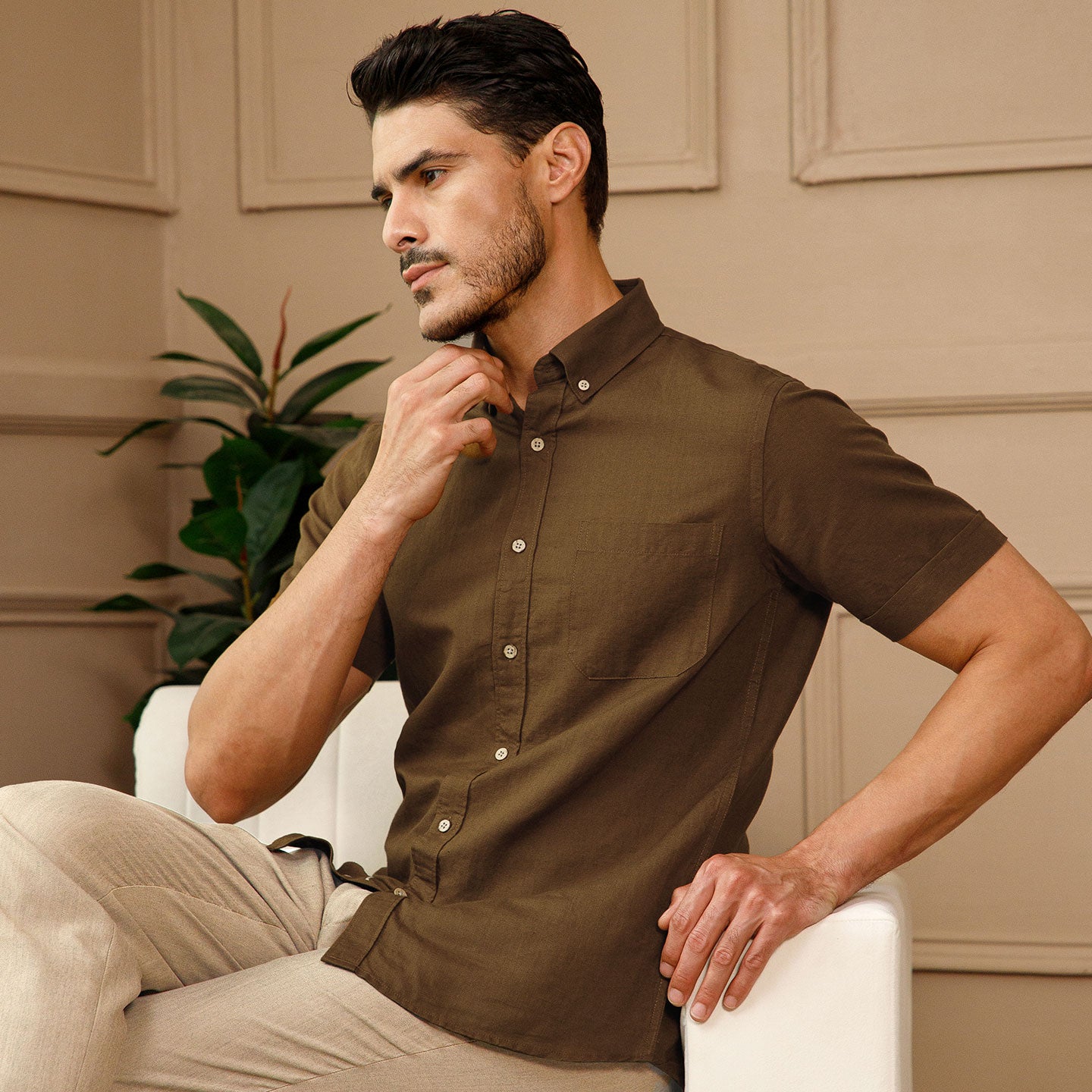 Breeze Linen Half Sleeves Shirt in Cocoa