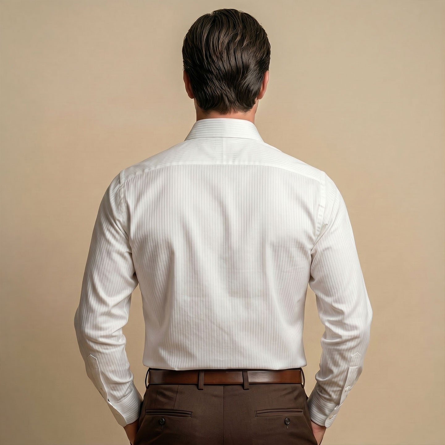 Crest Self Stripe 2 Ply Giza Shirt in Cloud White