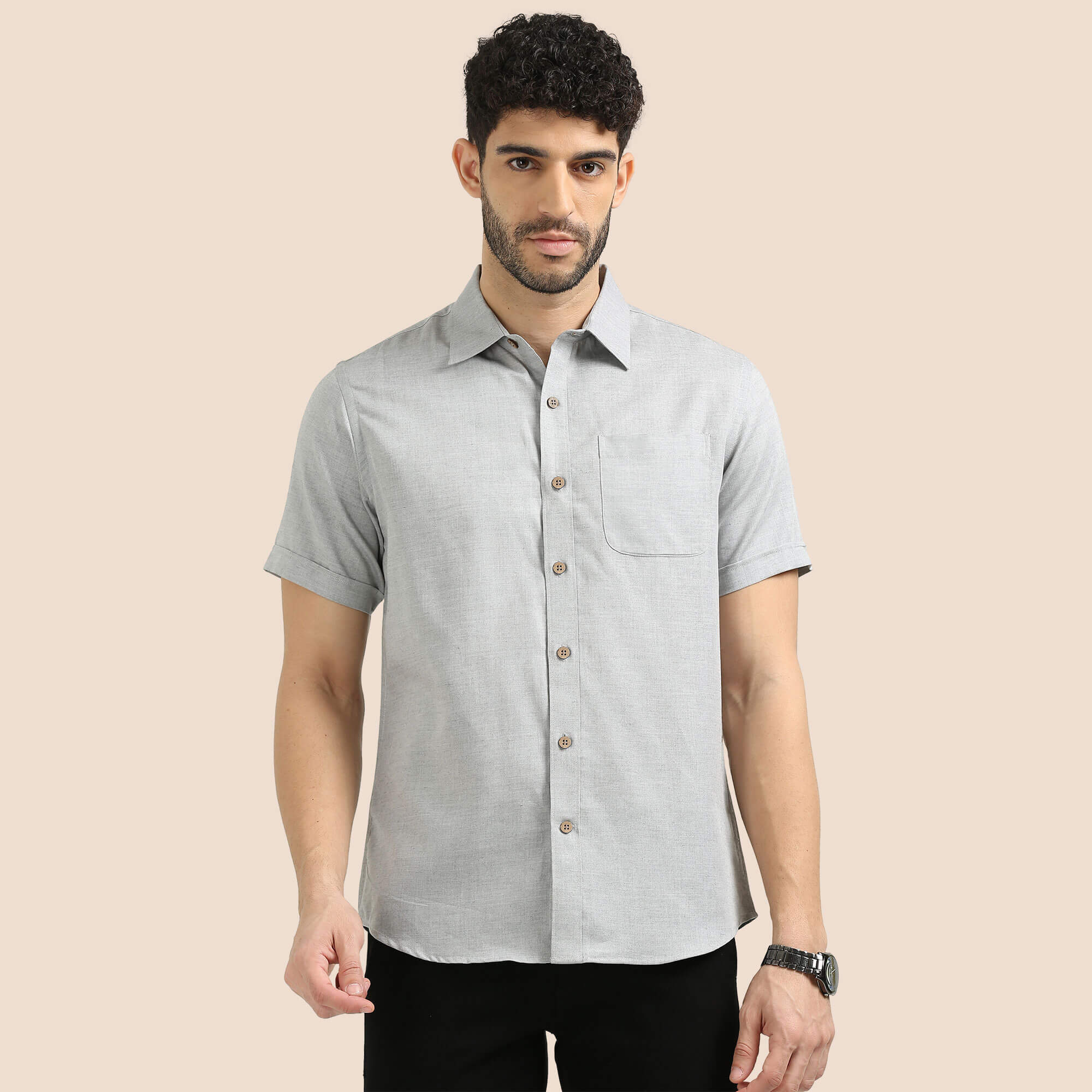 Grey Melange Lyocell Shirt by TFC