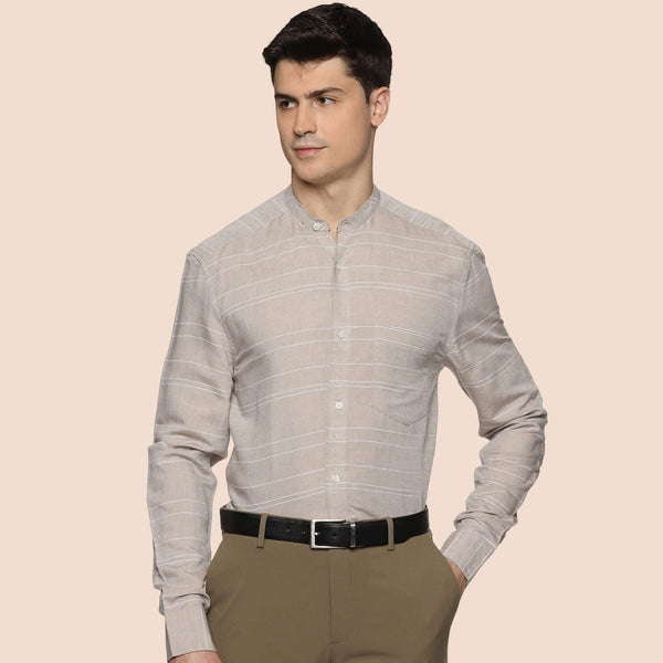 Skyline Stripes Mandarin Shirt In Grey