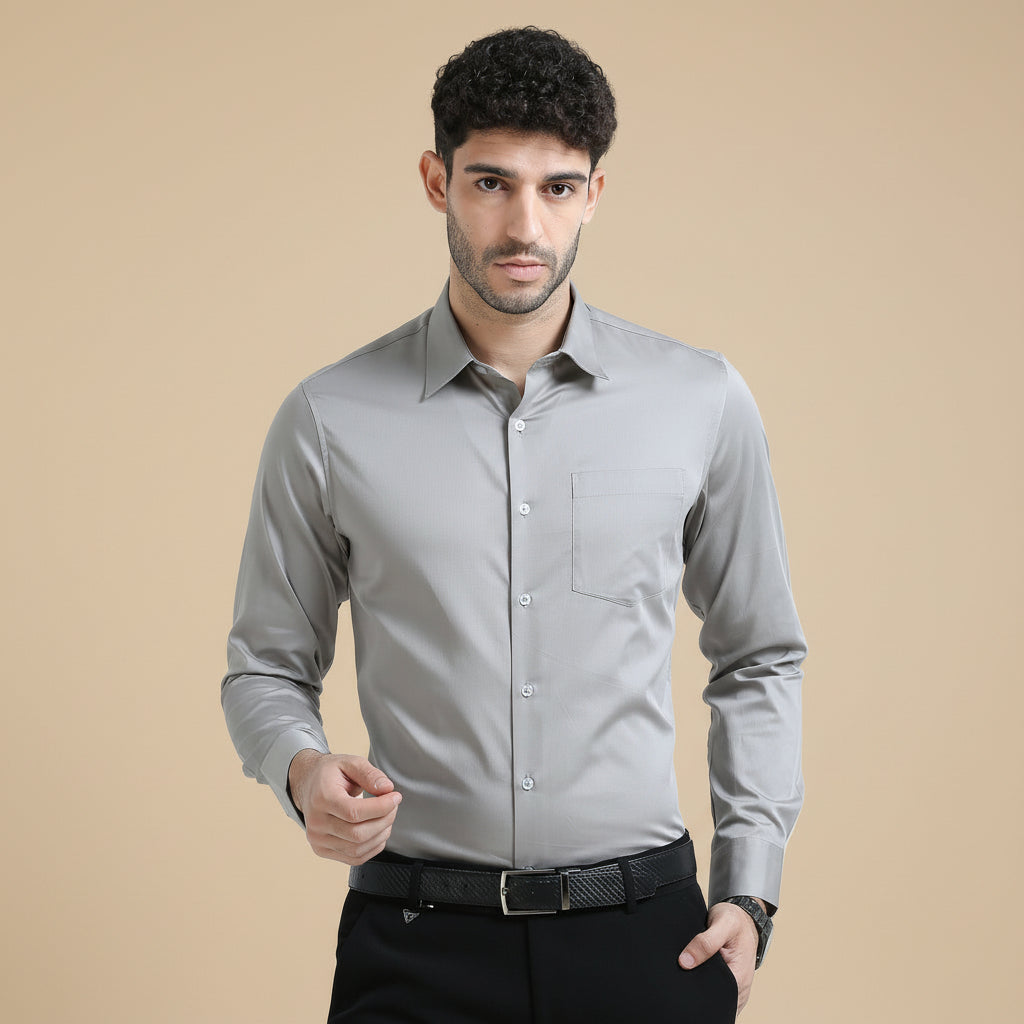 Cambridge Giza Cotton Shirt In Pewter