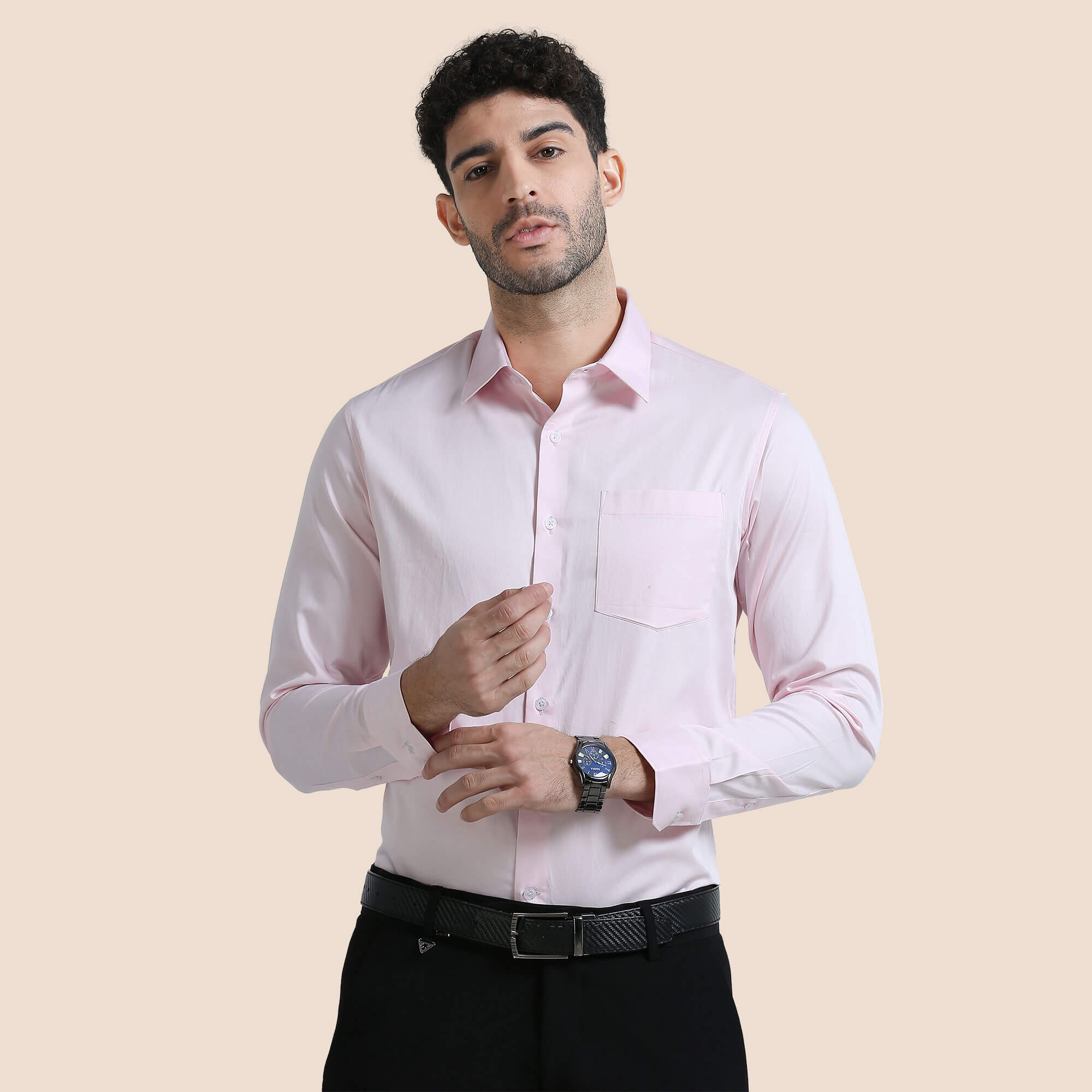 Powder pink Giza Cotton Shirt for Men by TFC