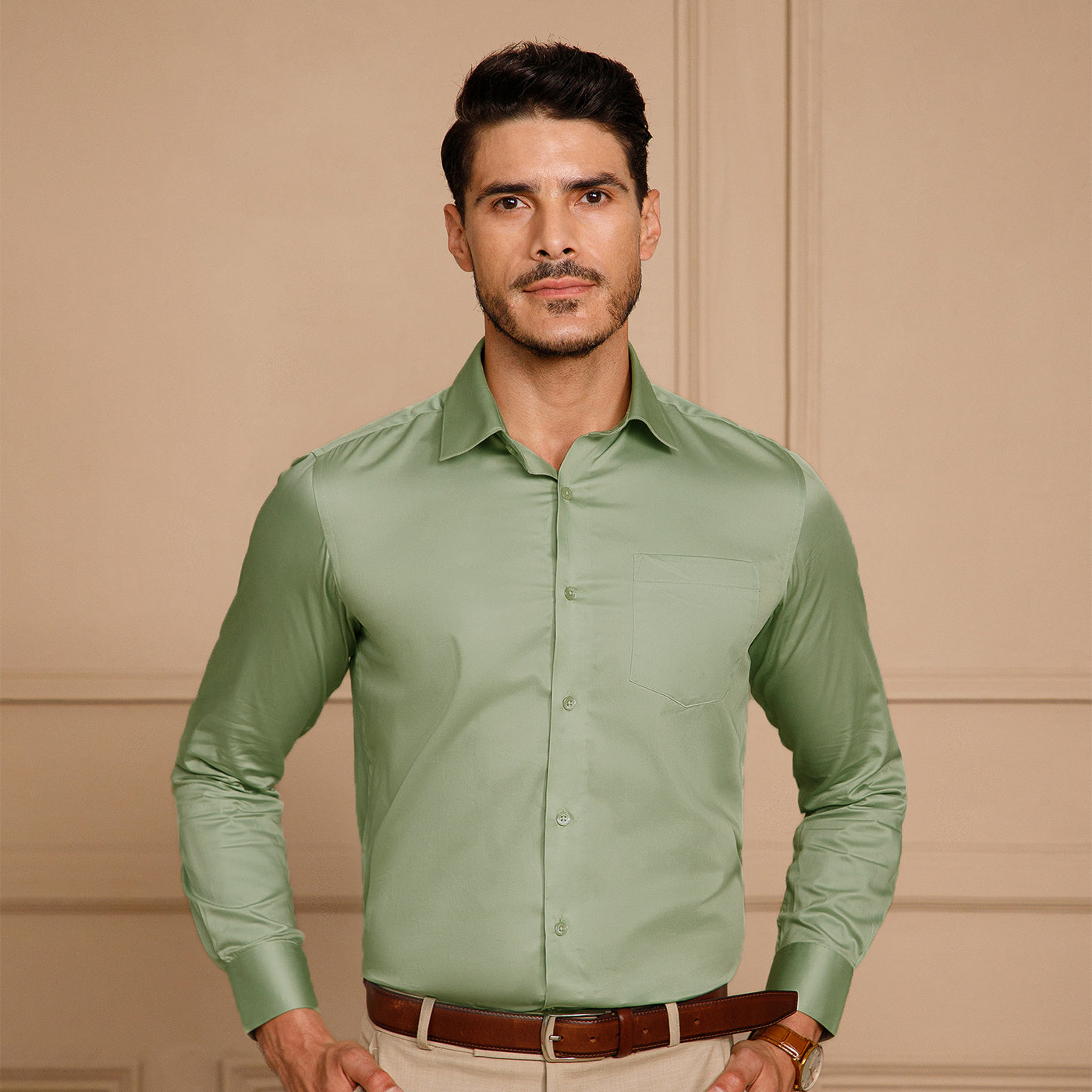 Cambridge Giza Cotton Shirt In Moss Green