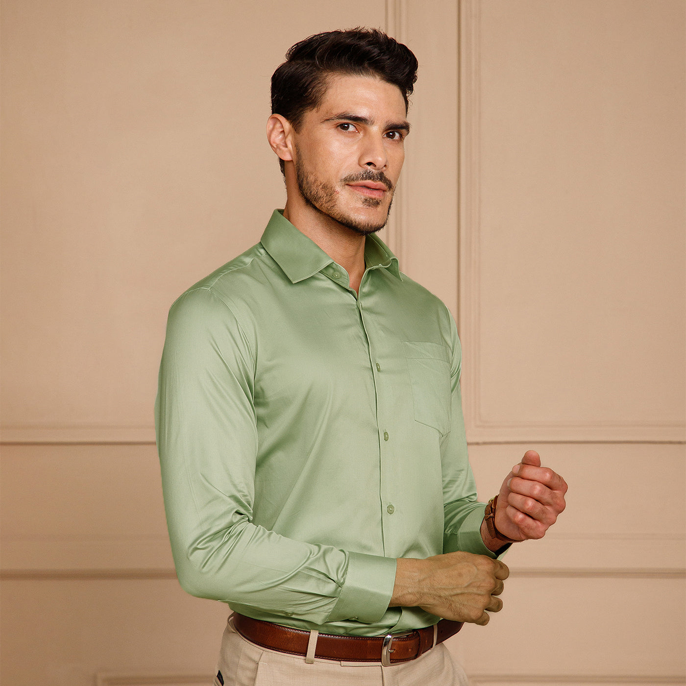 Cambridge Giza Cotton Shirt In Moss Green