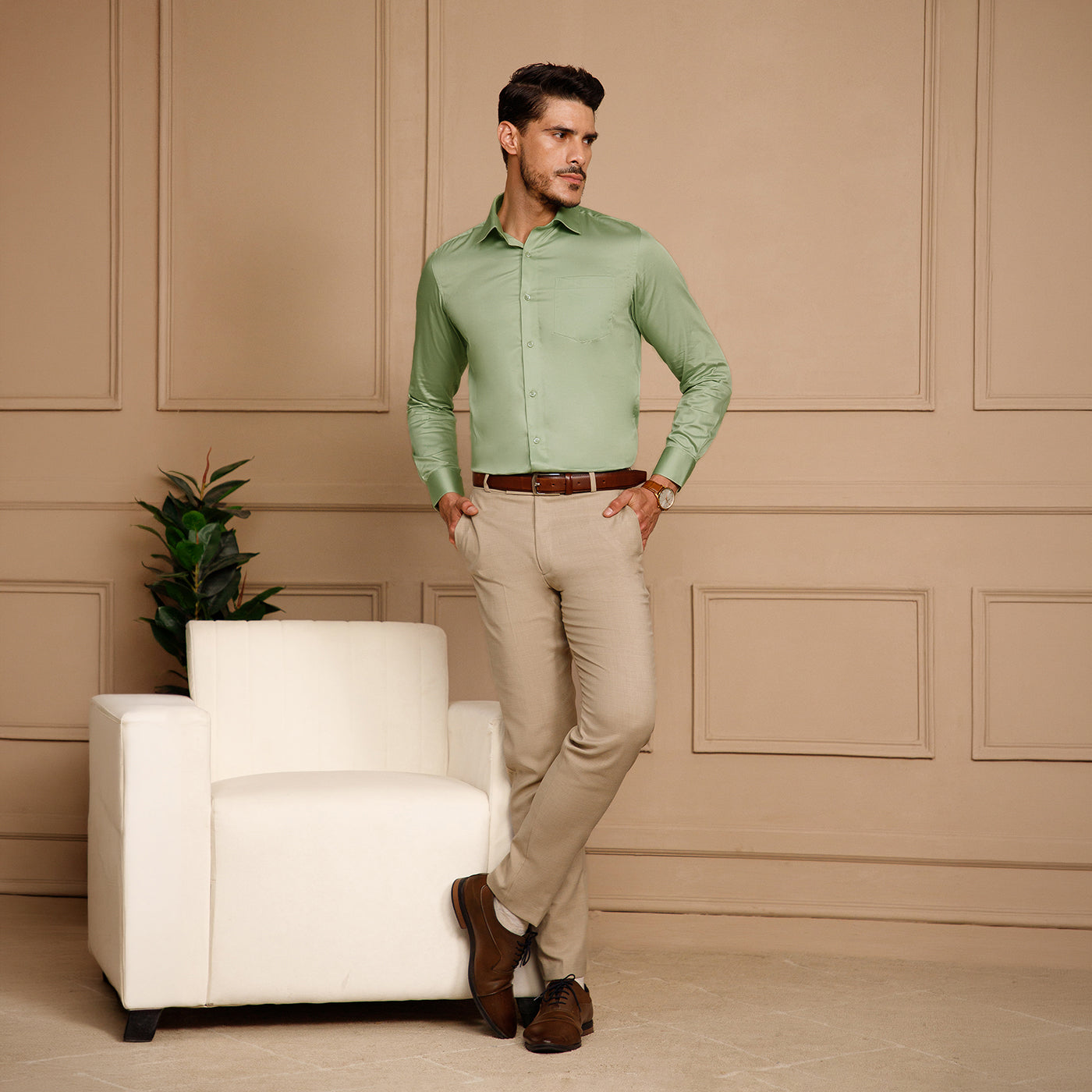 Cambridge Giza Cotton Shirt In Moss Green