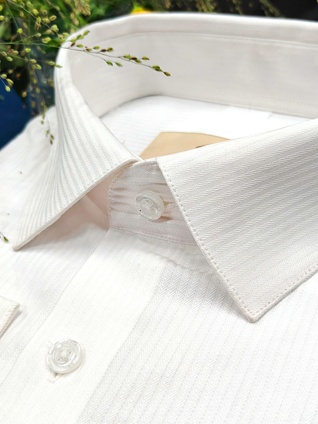 Crest Self Stripe 2 Ply Giza Shirt in Cloud White