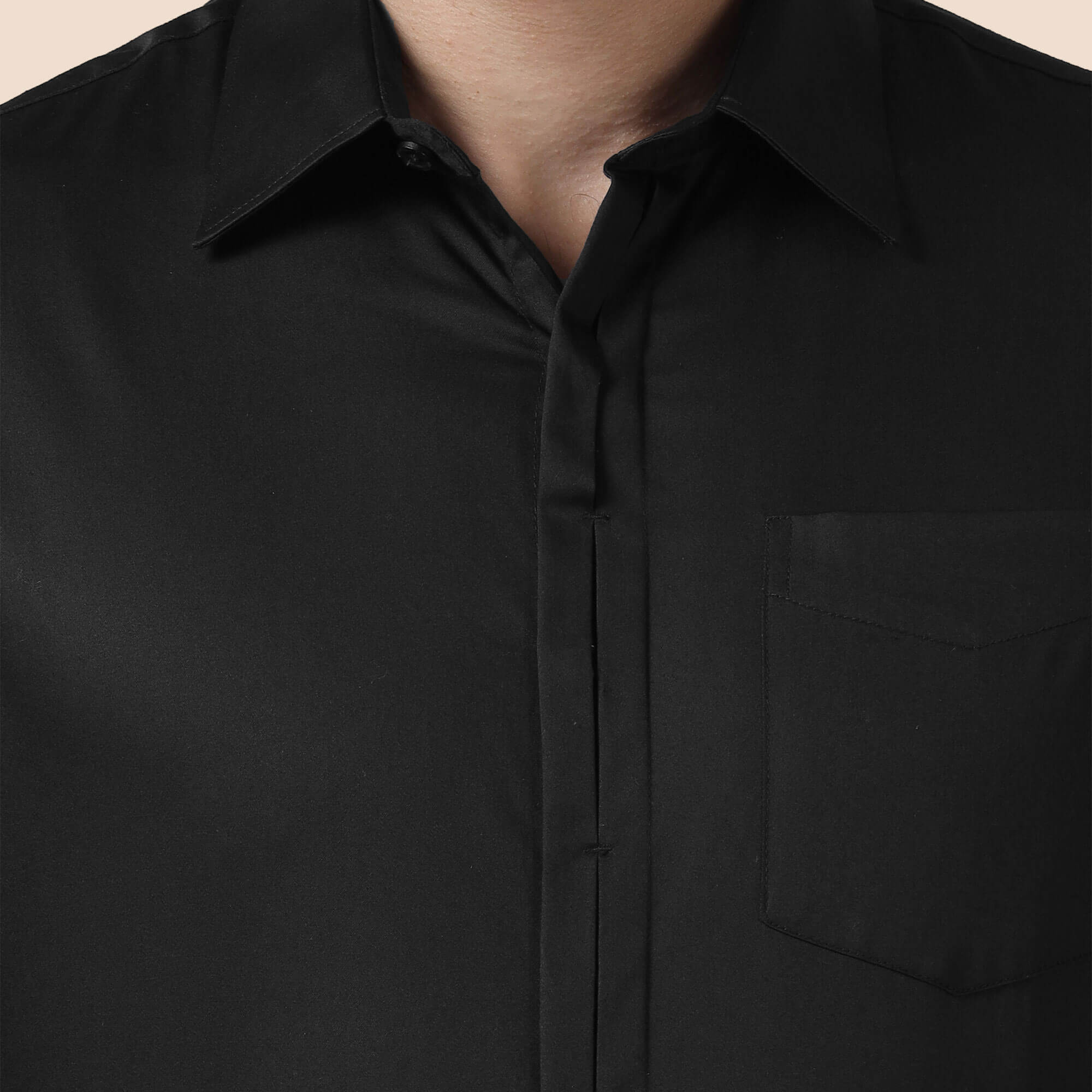 Keneth Black Shirt with Signature Concealed Placket & French Cuff